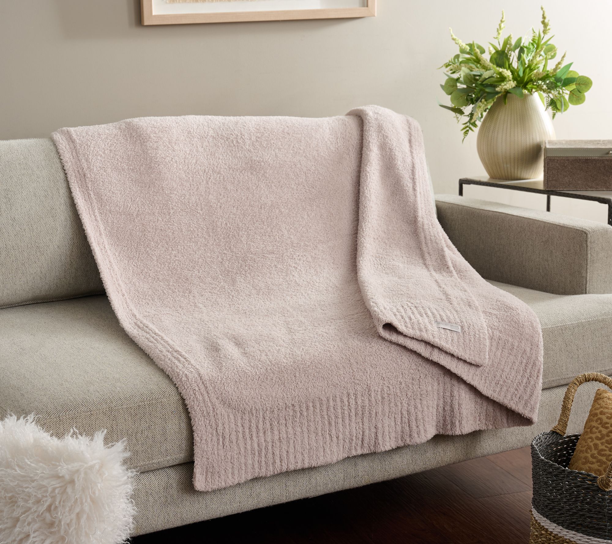 "As Is" Barefoot Dreams CozyChic 54x72 Stacked Ribbed Border Throw
