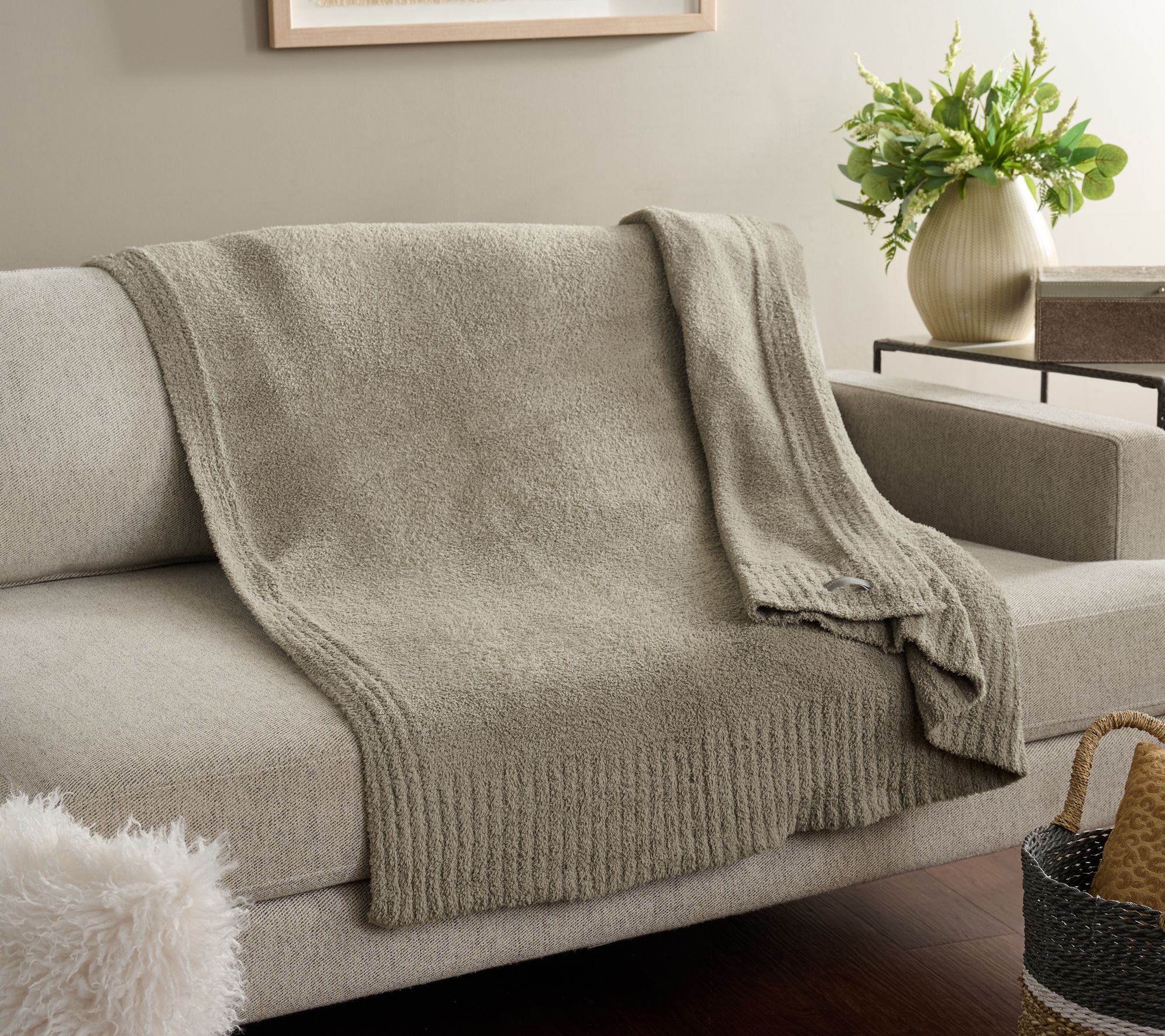 "As Is" Barefoot Dreams CozyChic 54x72 Stacked Ribbed Border Throw