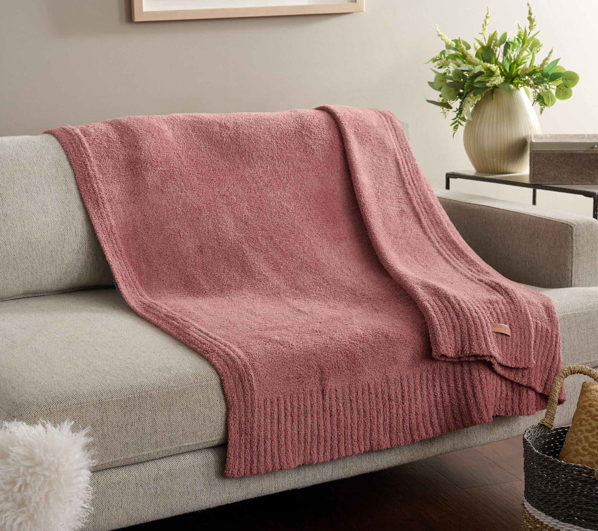 "As Is" Barefoot Dreams CozyChic 54x72 Stacked Ribbed Border Throw