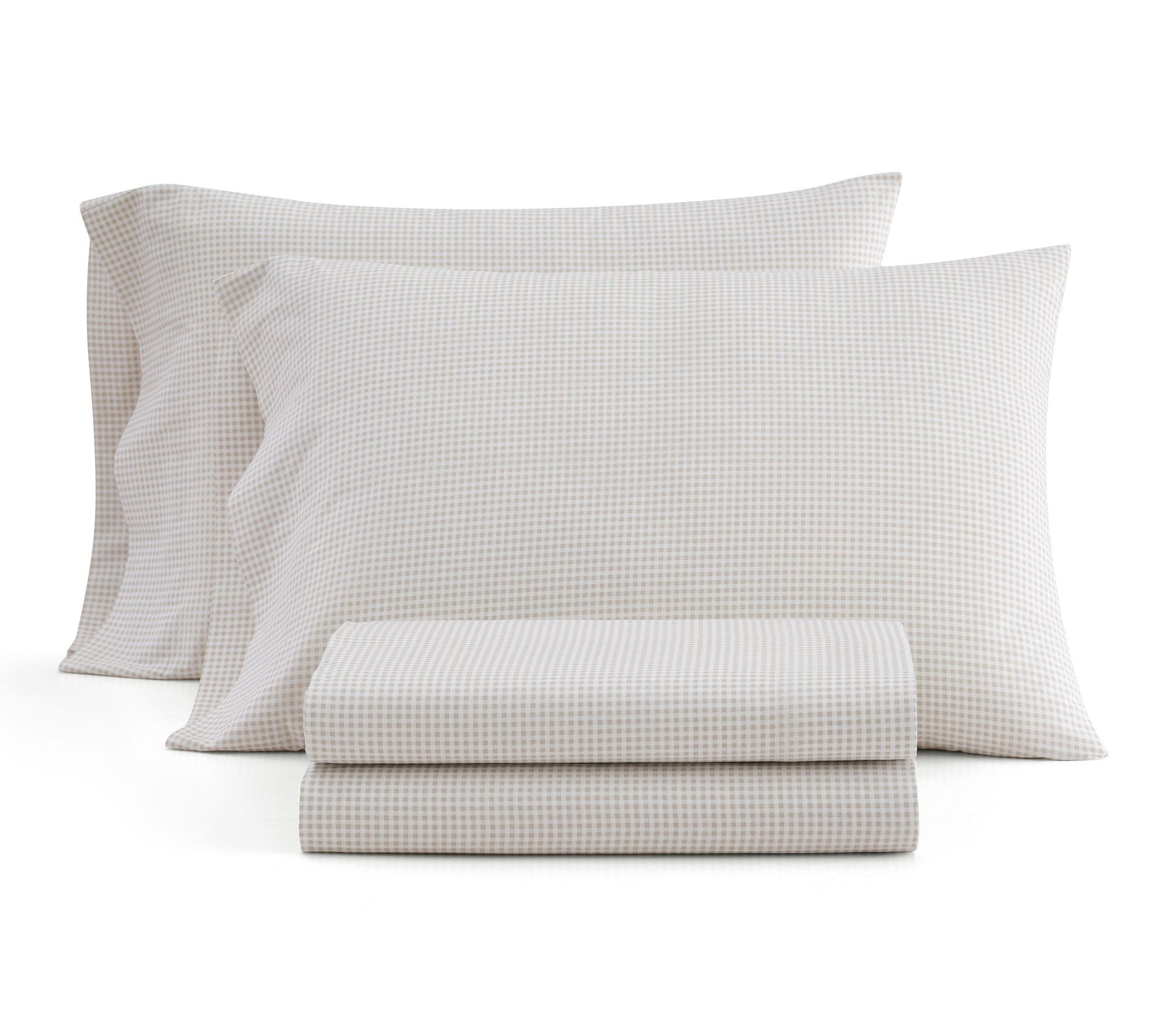 Martha Stewart Gingham White/Beige Cotton FullSheet Set