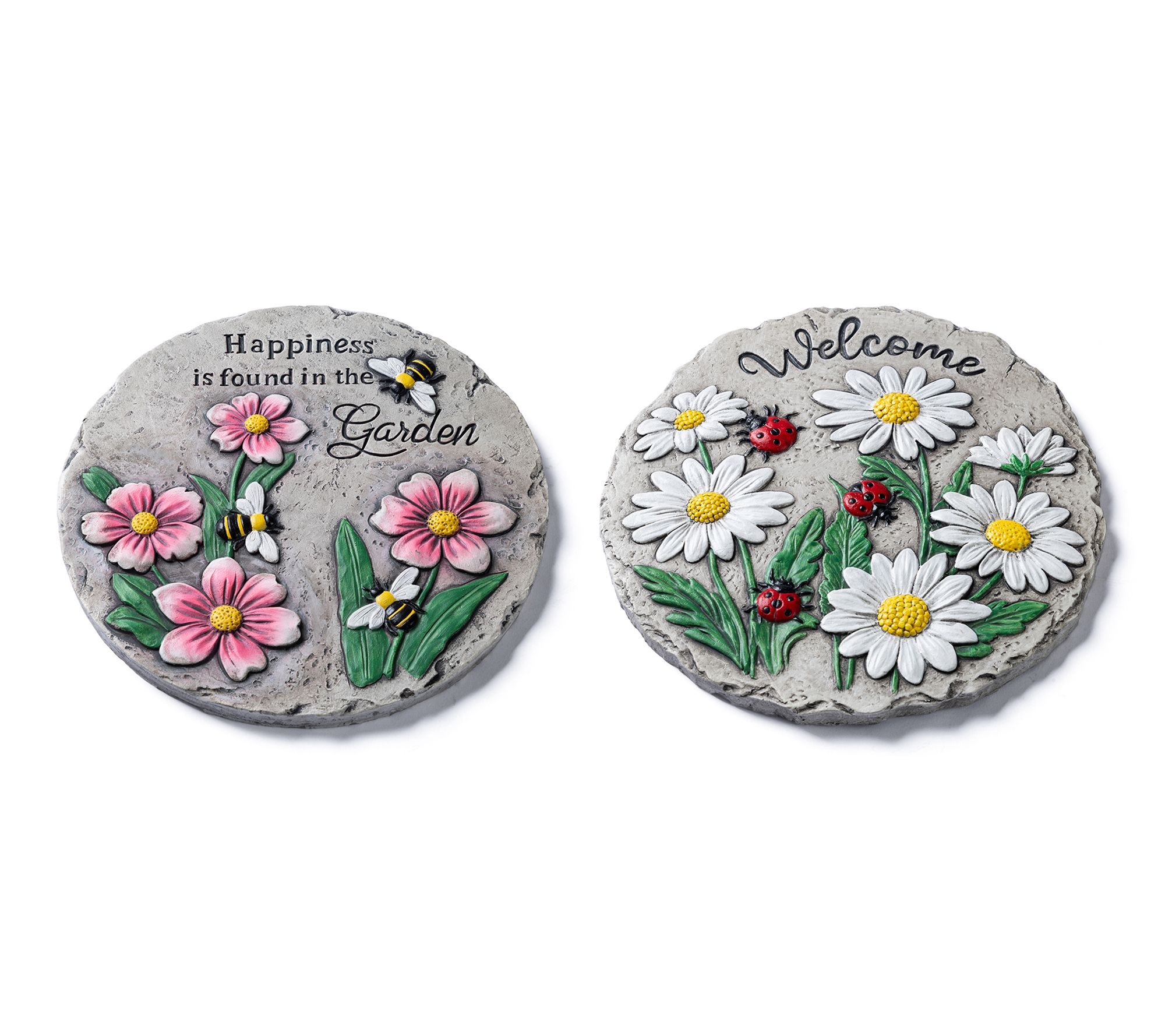 Glitzhome 10"D S/2 Cement Flower Textured Stepping Stones