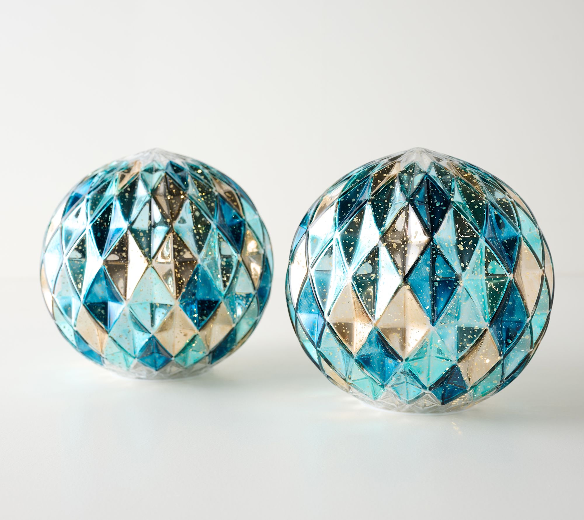  Set of (2) 8" Illuminated Harlequin Spheres by Valerie