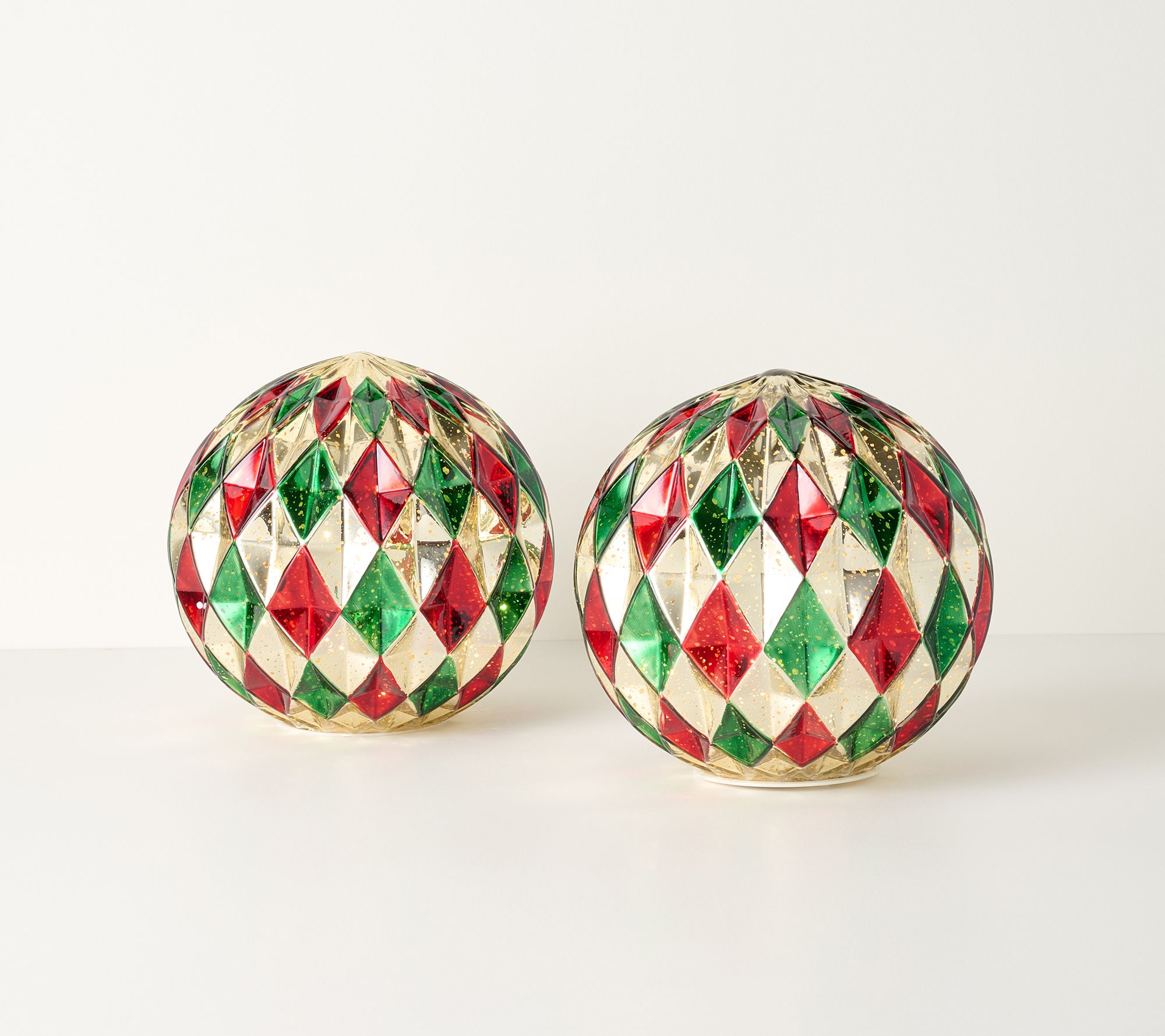 Set of (2) 8" Illuminated Harlequin Spheres by Valerie