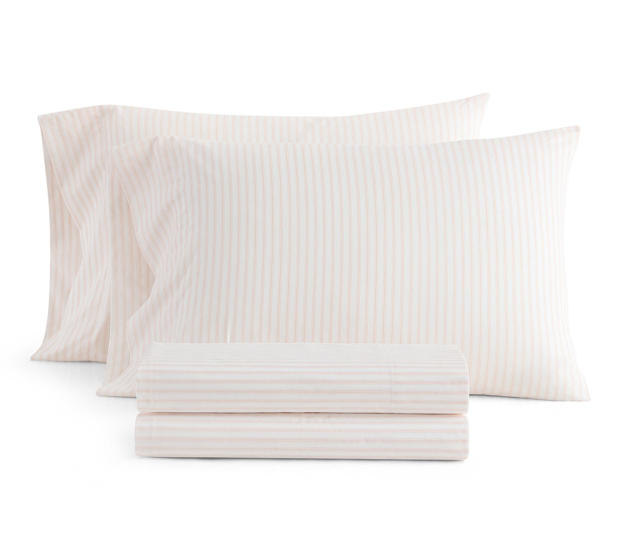 Martha Stewart Ticking Stripe White/Pnk CottonFull Sheet Set