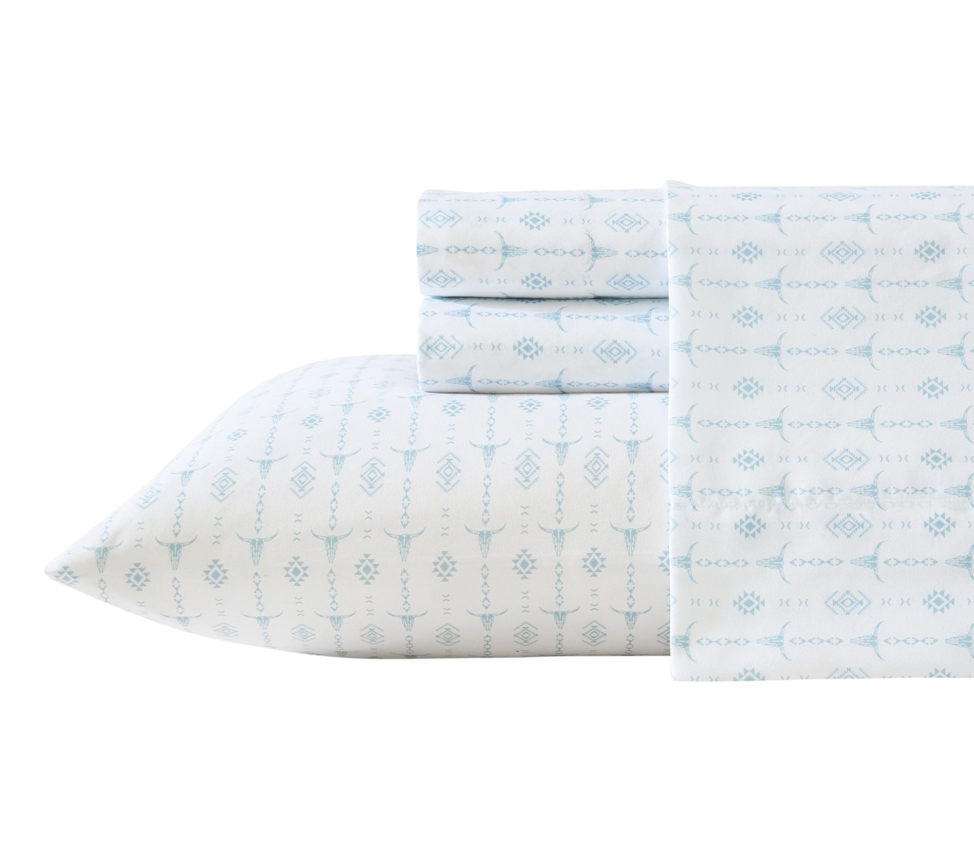 Wrangler Steer Head Stripe Whi te/Blue Microfb r Queen Sheet S