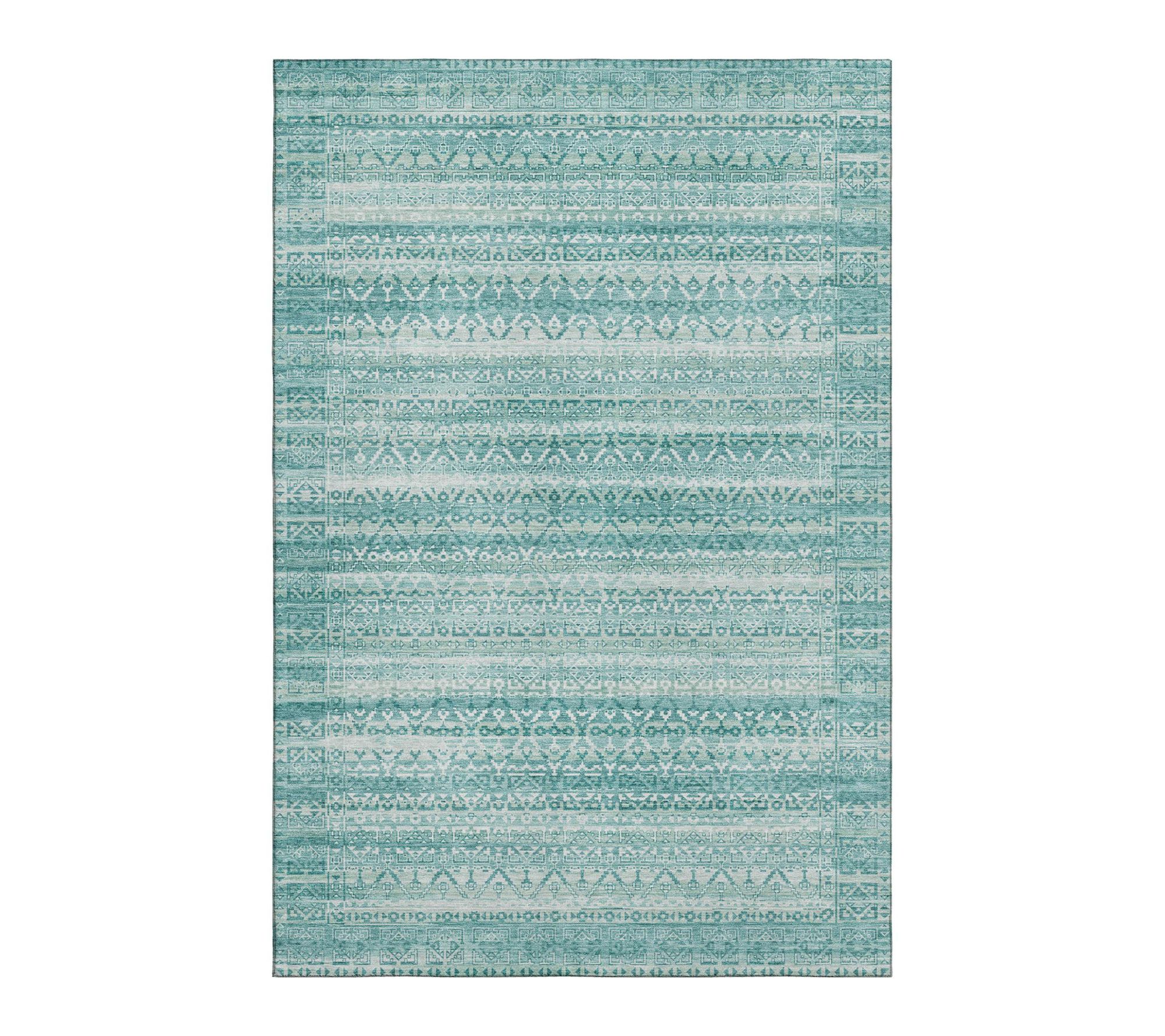 HomeRoots 3' x 5' Aqua Ivory Striped Washable Rug