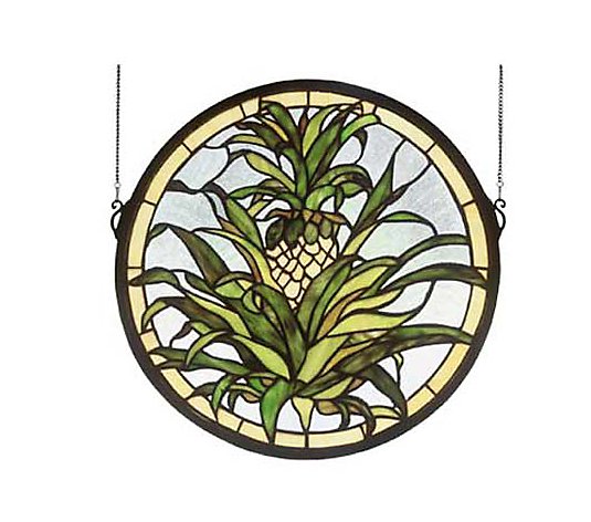 Tiffany Style Welcome Pineapple Window Panel