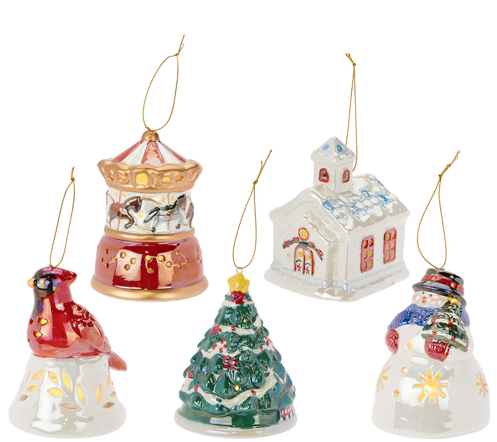 Mr. Christmas S/5 Porcelain Illuminated Ornaments with Gift Bags ...