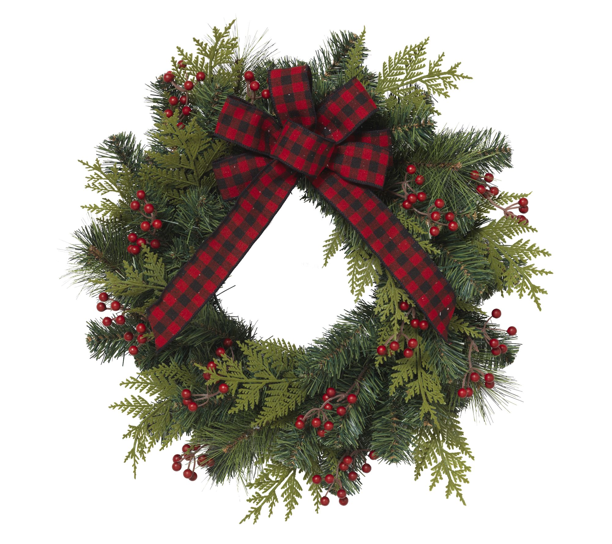 24-in D PVC Pine Wreath w/ Berries & Bow by Gerson Co