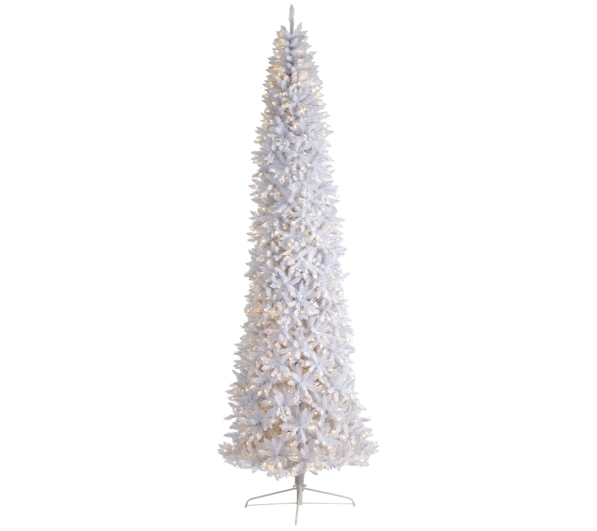 Nearly Natural 12' Slim White Christmas Tree wi th Lights