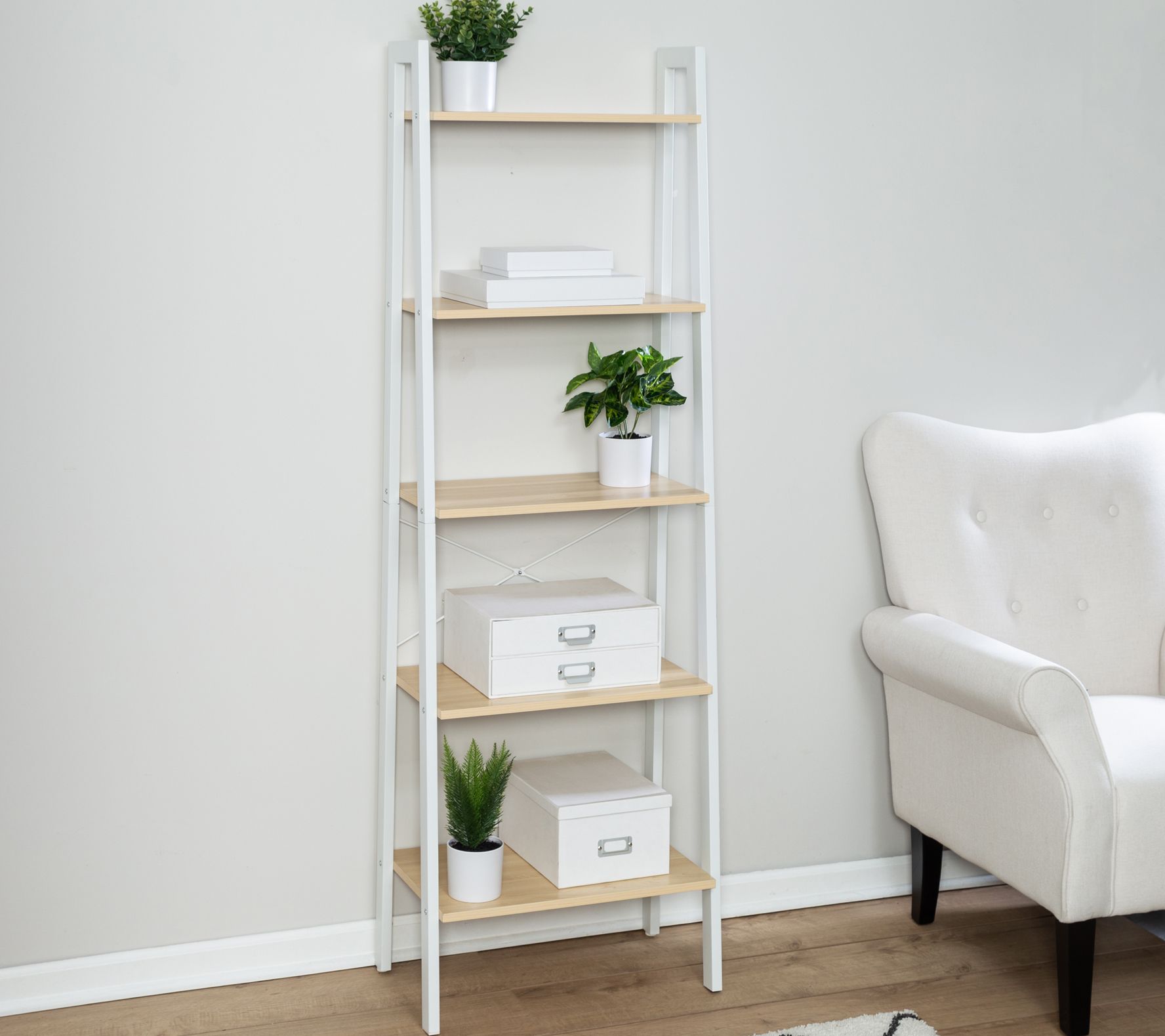 Honey-Can-Do Wood & Metal A-Frame Ladder Shelf,5 Tiers