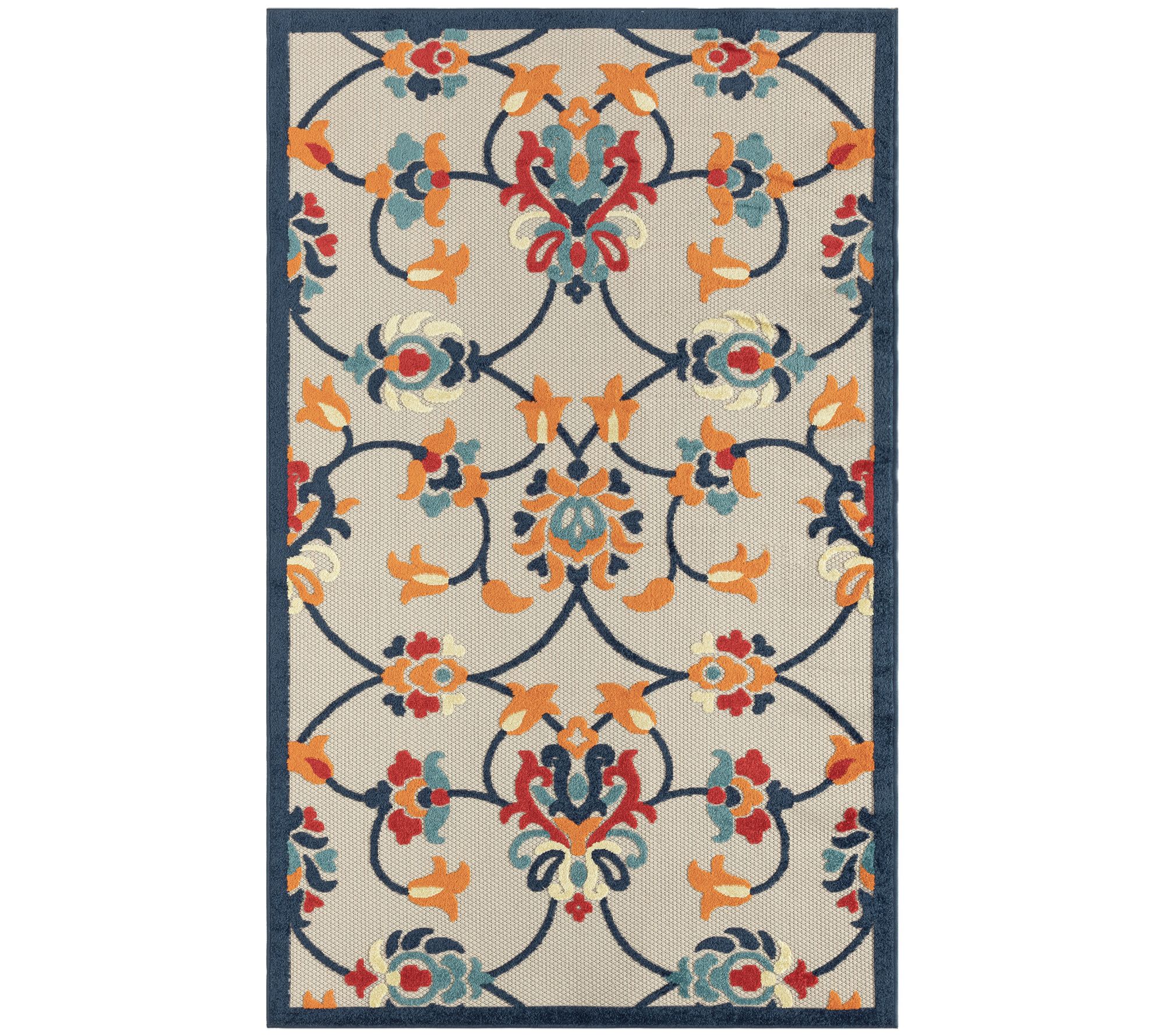 Ox Bay Floral Damask 3'6" x 5'6" Indoor Outdoor Area Rug