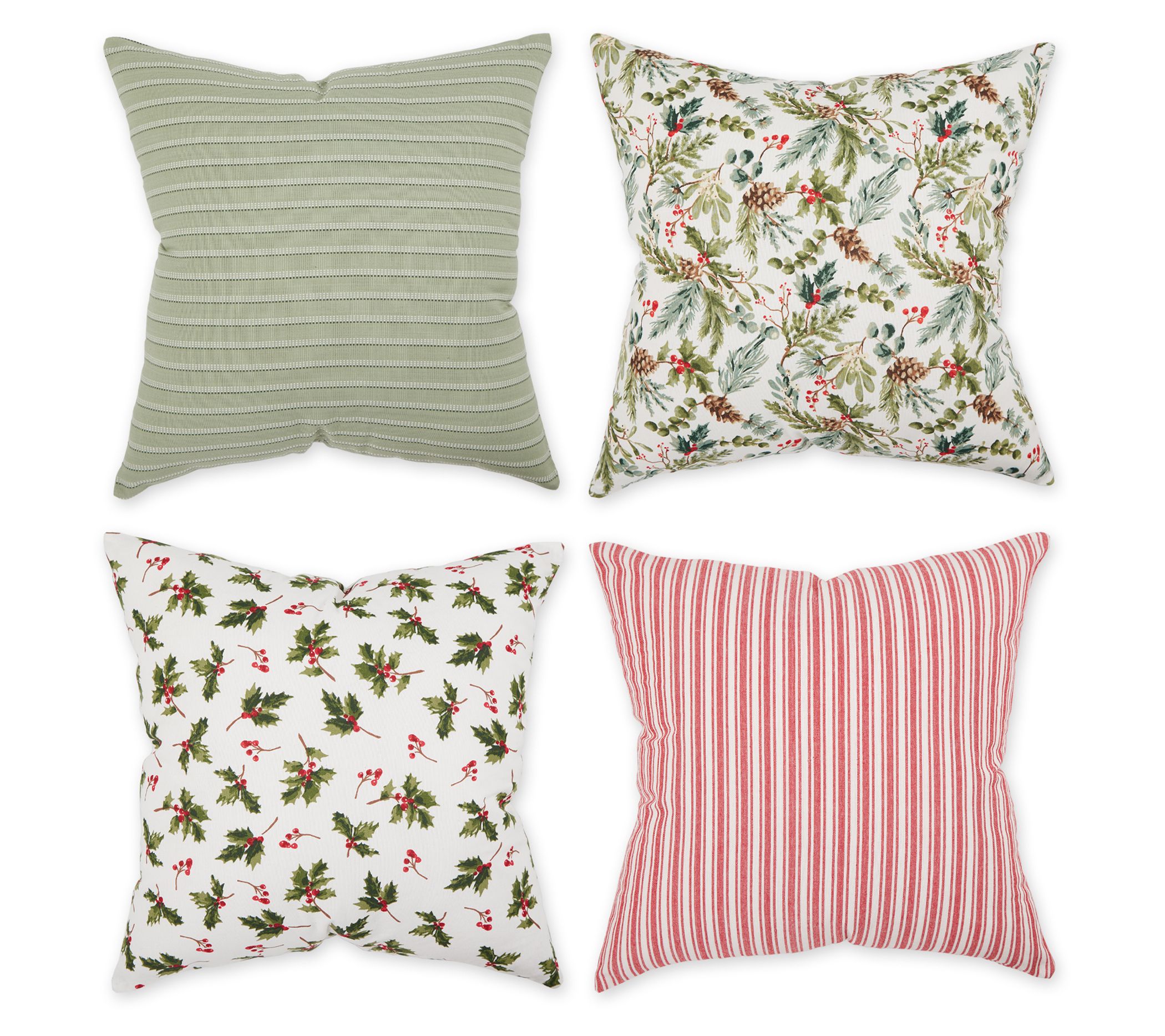 Design Imports Set of 4 Asst Holly Print/Stripe Pillow Covers