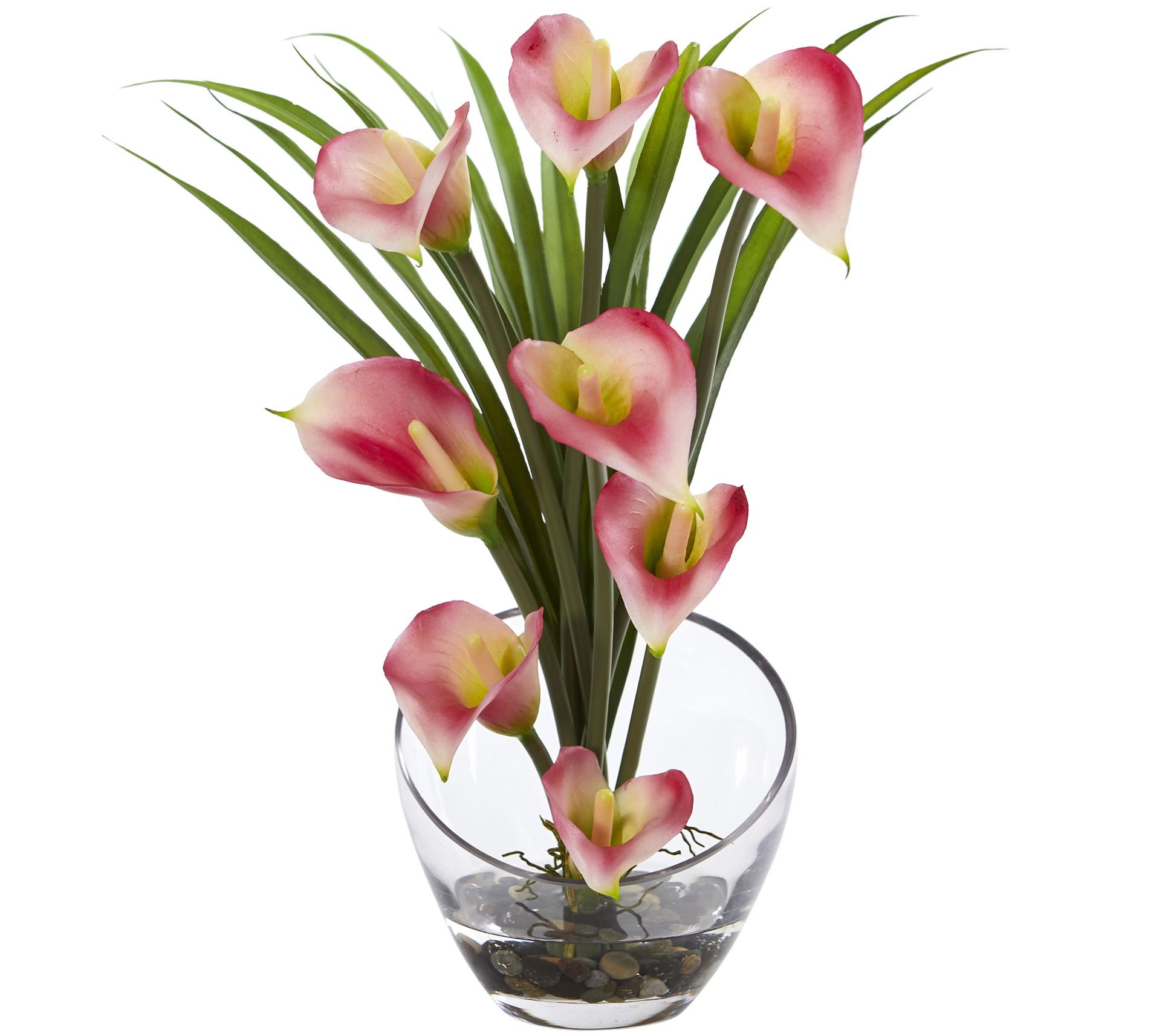 15-1/2" Calla Lily and Grass in Vase by Nearlyatural