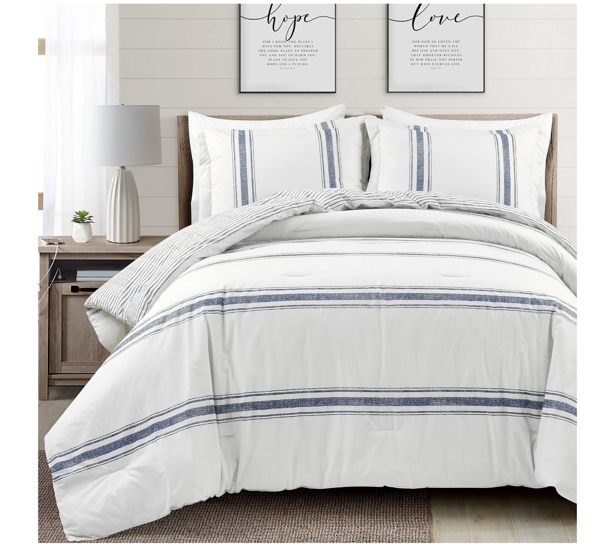 Farmhouse Stripe 3-Piece King Comforter Set byLush Decor