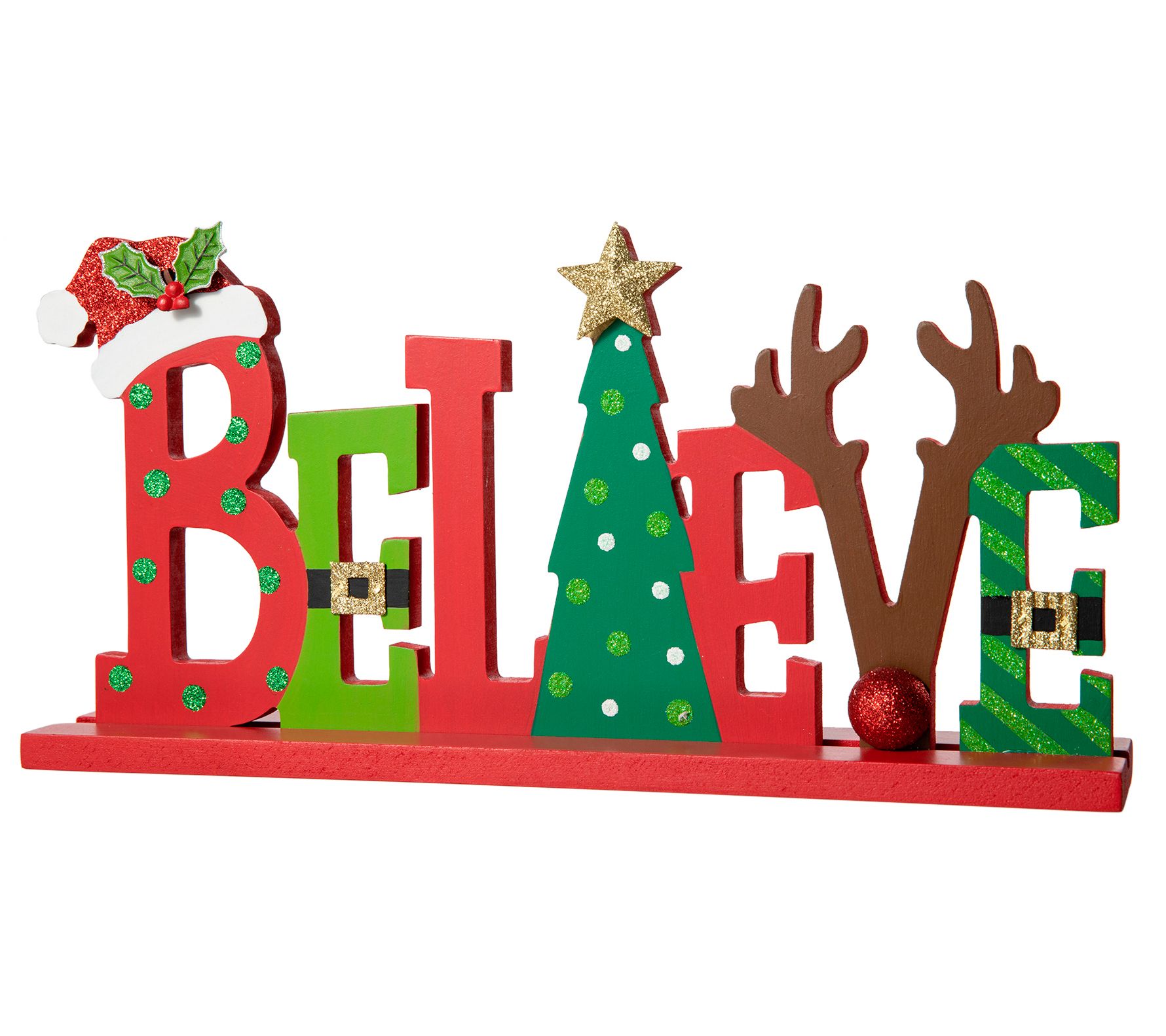 Glitzhome 14" Wooden Christmas "BELIEVE"  TableDecor