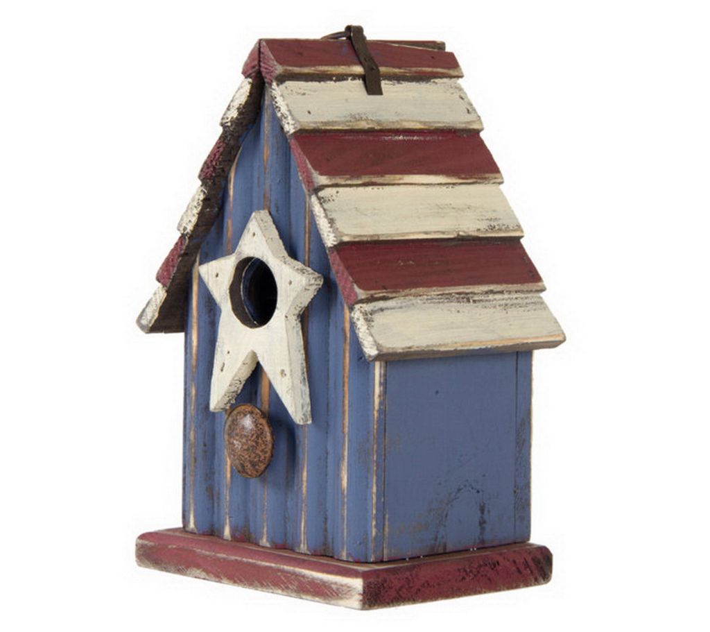 Glitzhome Handpainted Rustic Patriotic Americana Birdhouse