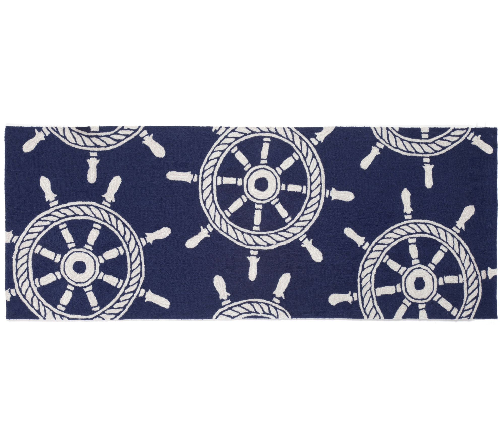 Liora Manne Frontporch Ship Wheel In/Out Rug Navy 24"X60"