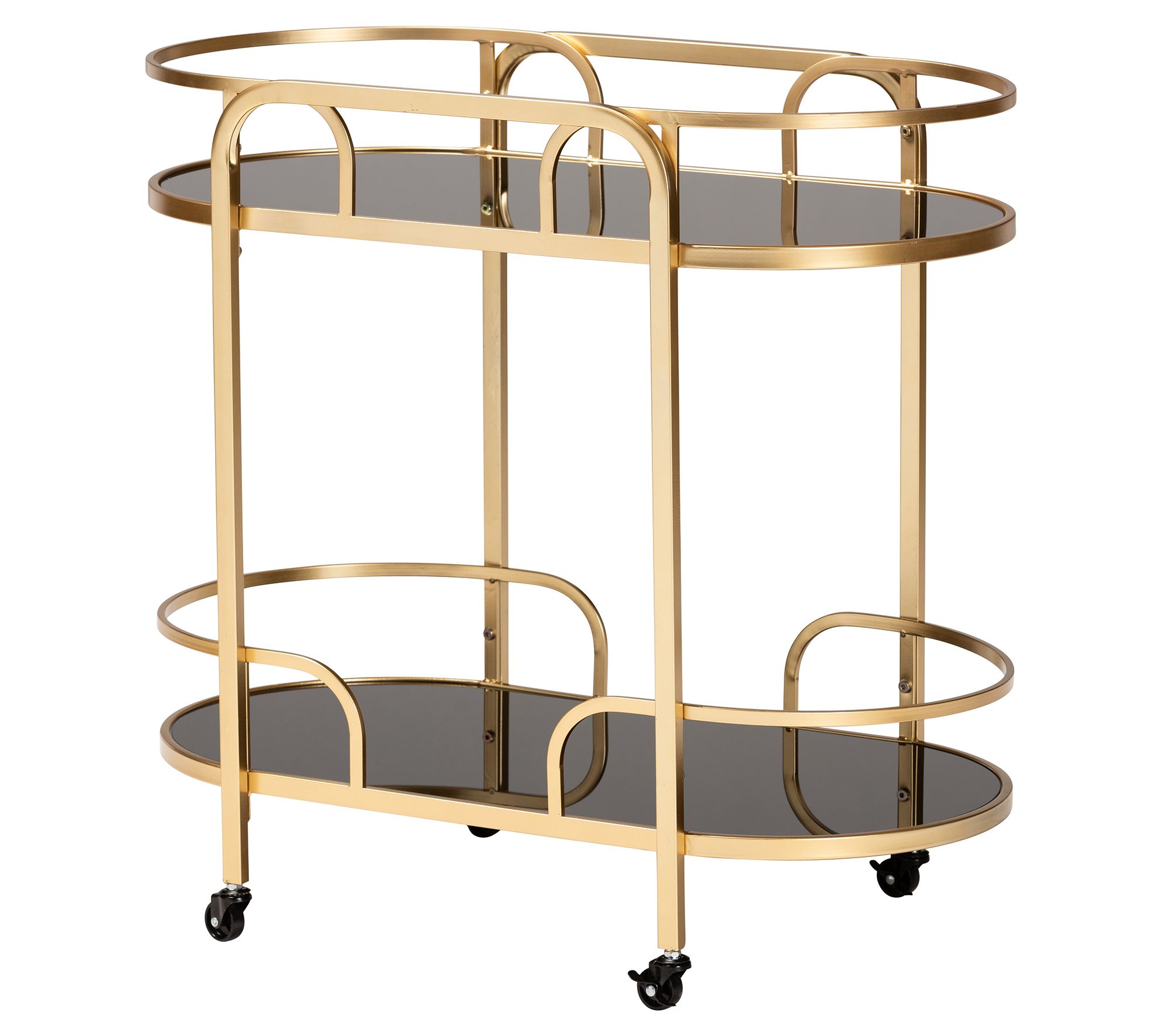 Leighton Gold M etal and Temper ed Glass 2-Tier Wine Cart