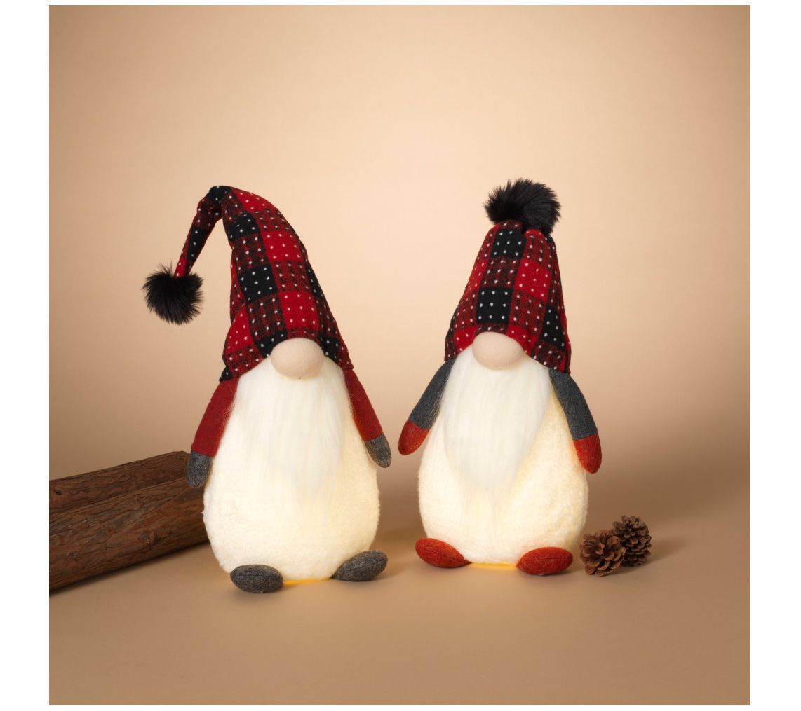 Set of 2 Red and Black Plaid Holiday Gnomes by Gerson Co