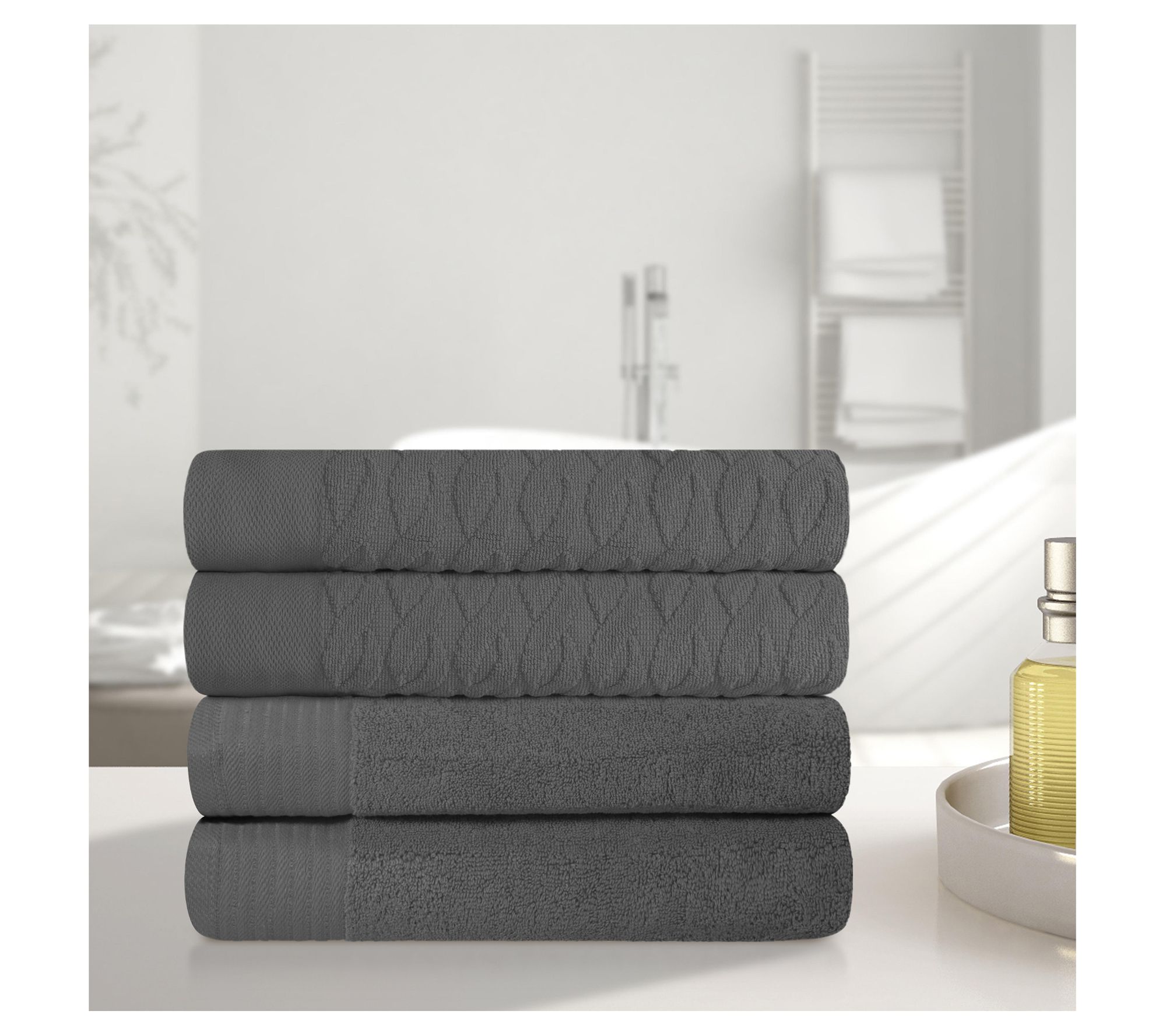 Superior Turkish Cotton 4-Piece Jacquard and So lid Bath Towel