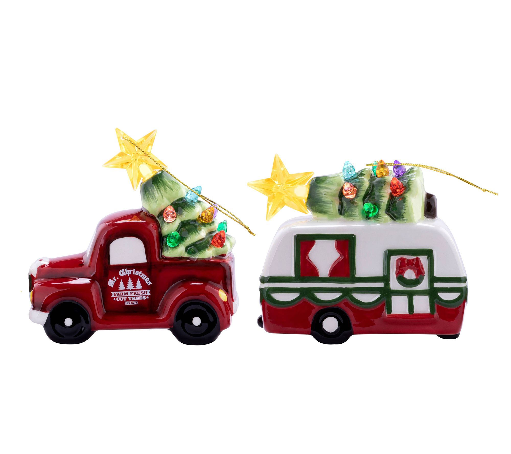 Mr. Christmas 4.5" Set of 2 Ceramic Retro Vehicle Ornaments