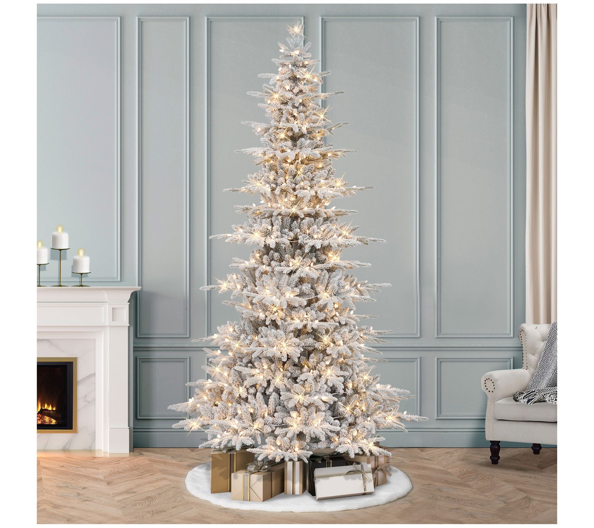 Puleo 9' PreLit Slim Flocked Artificial Utah Fir Tree