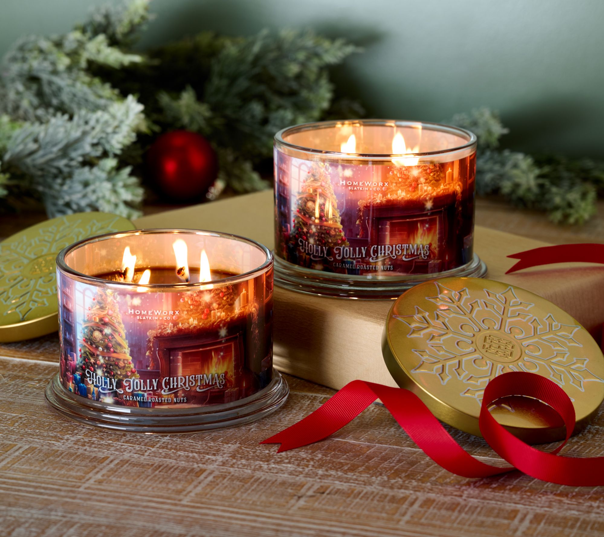 HomeWorx by Slatkin + Co. Set of 2 18oz Holly Jolly Christmas - QVC.com