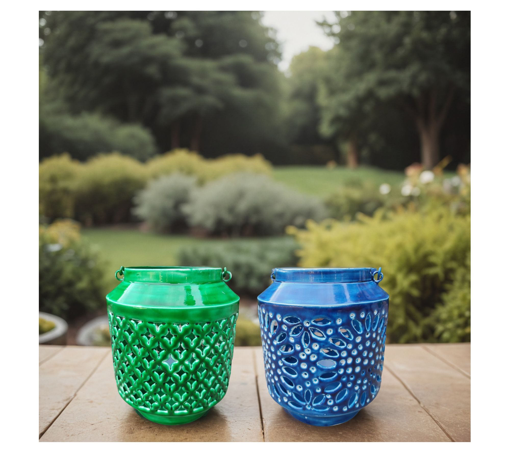 Young's Green/Blue Metal Cutout Bucket, Set of2