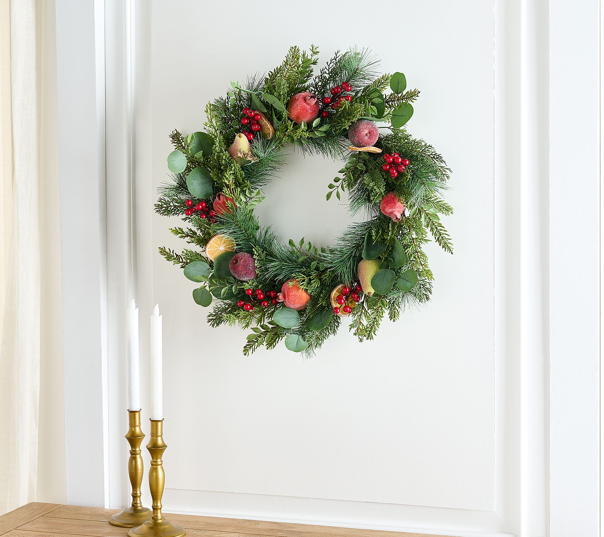 22" Fruit, Cedar and Pine Wreath by Valerie