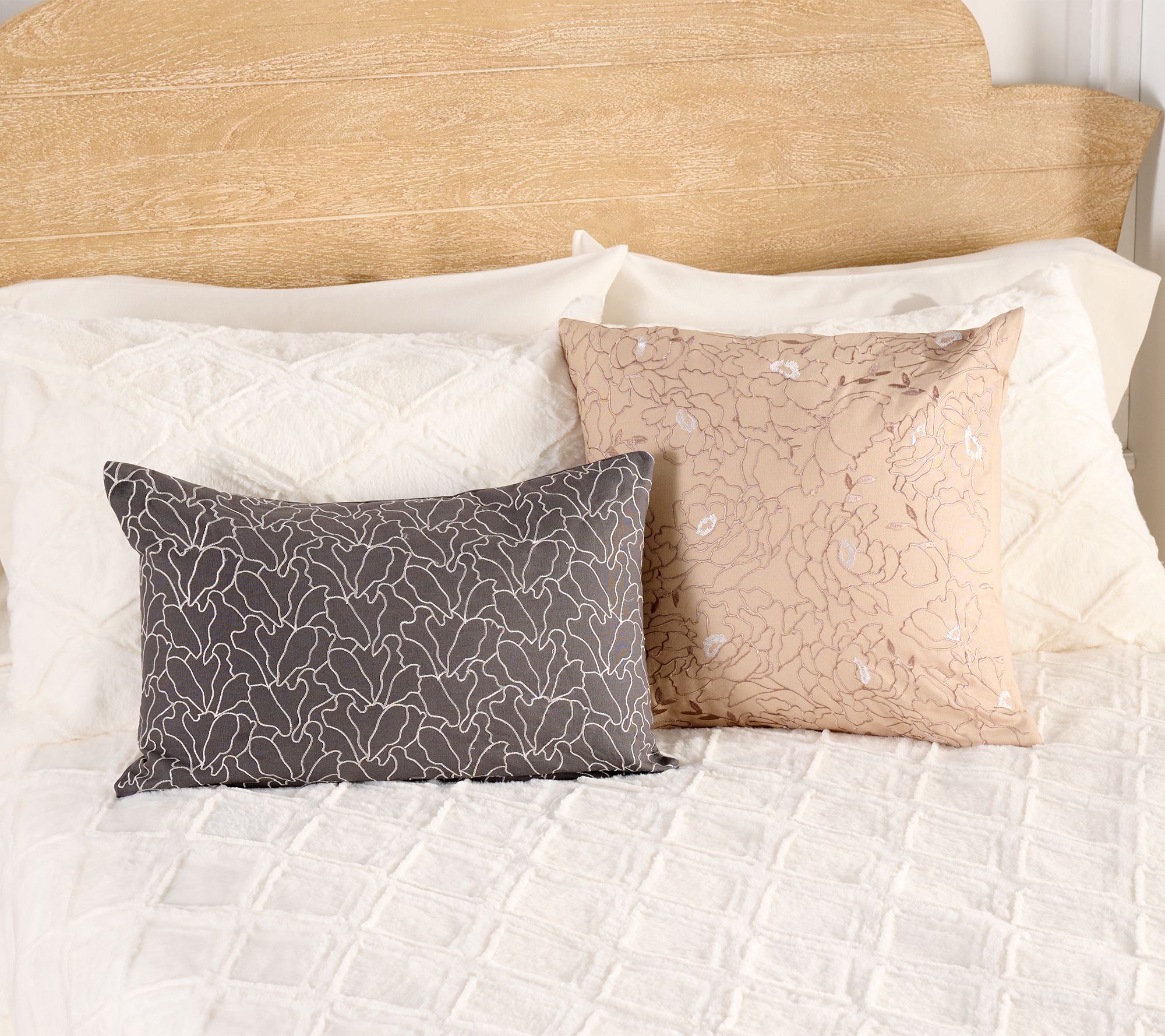 Northern Nights Set of 2 Floral Satin Embroidery Dec Pillows