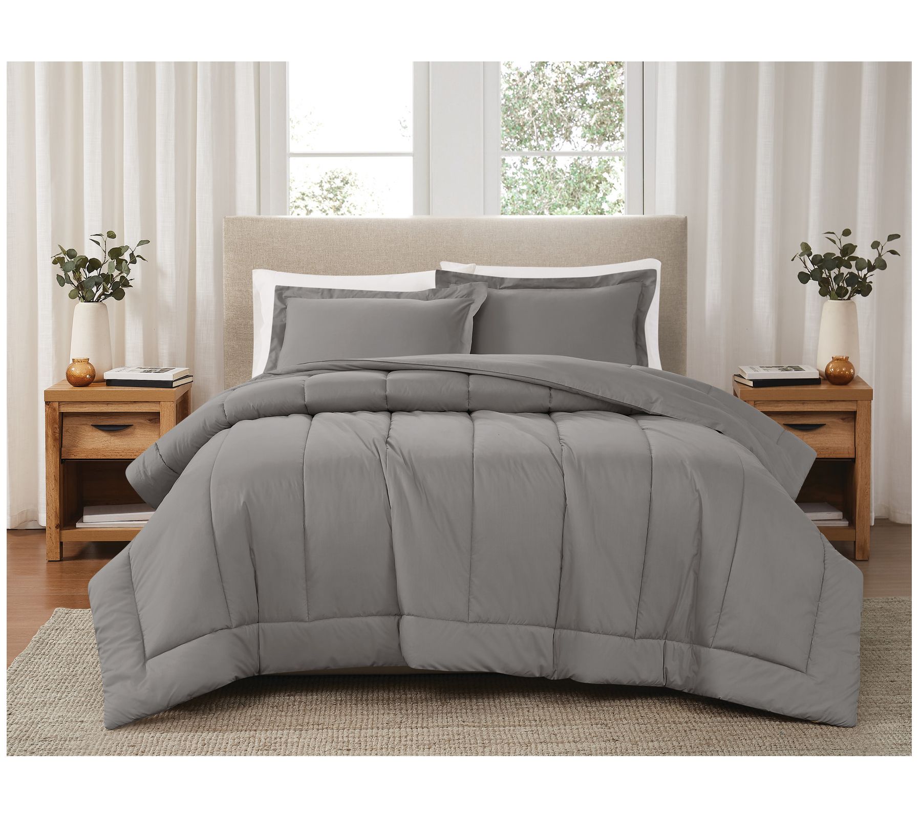 Brooklyn Loom Solid Cotton Percale Fu/Qn 3pc Comforter Set