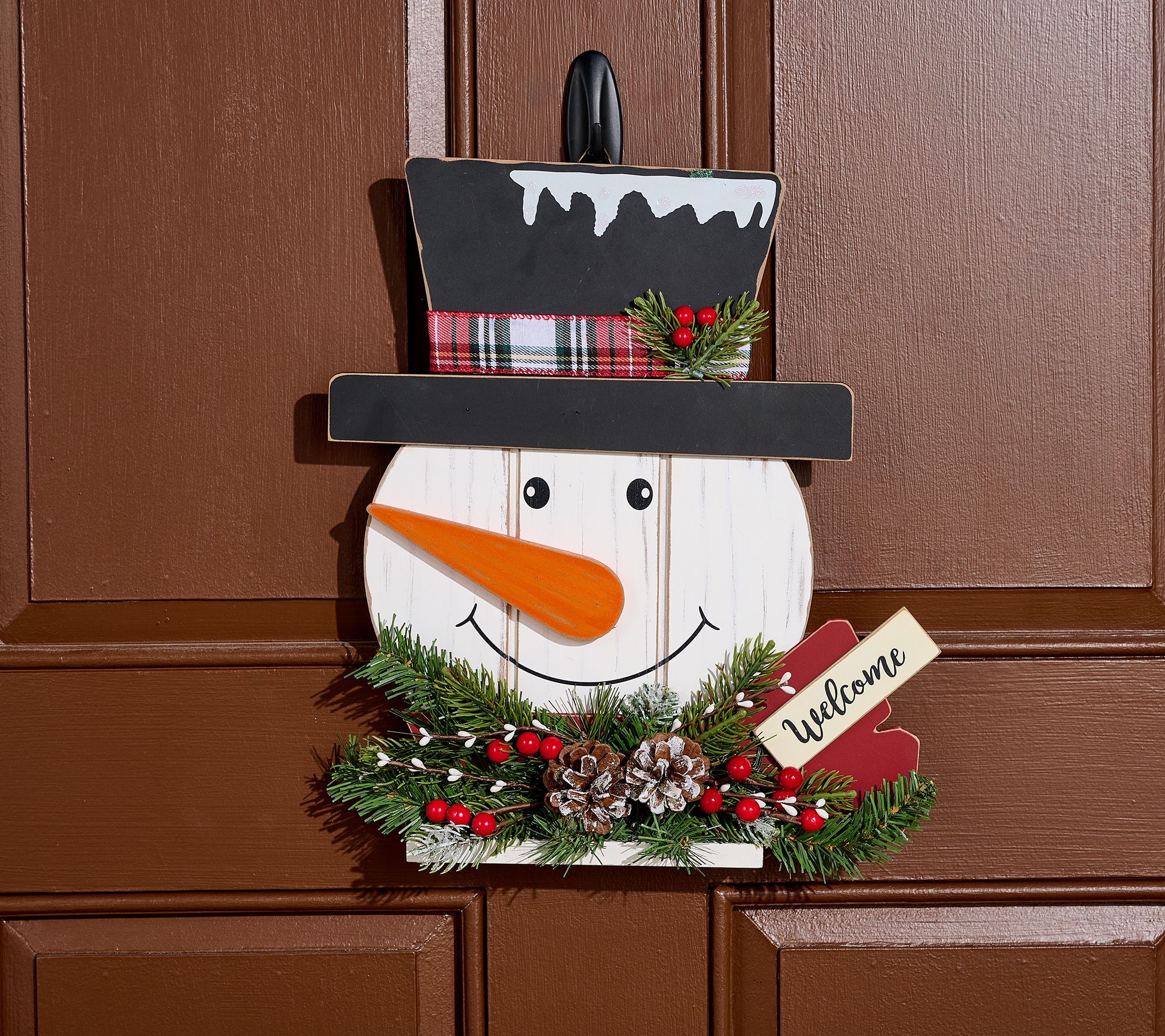 Winter Welcome Sign with Snowman, Pine, and Berries by Valerie
