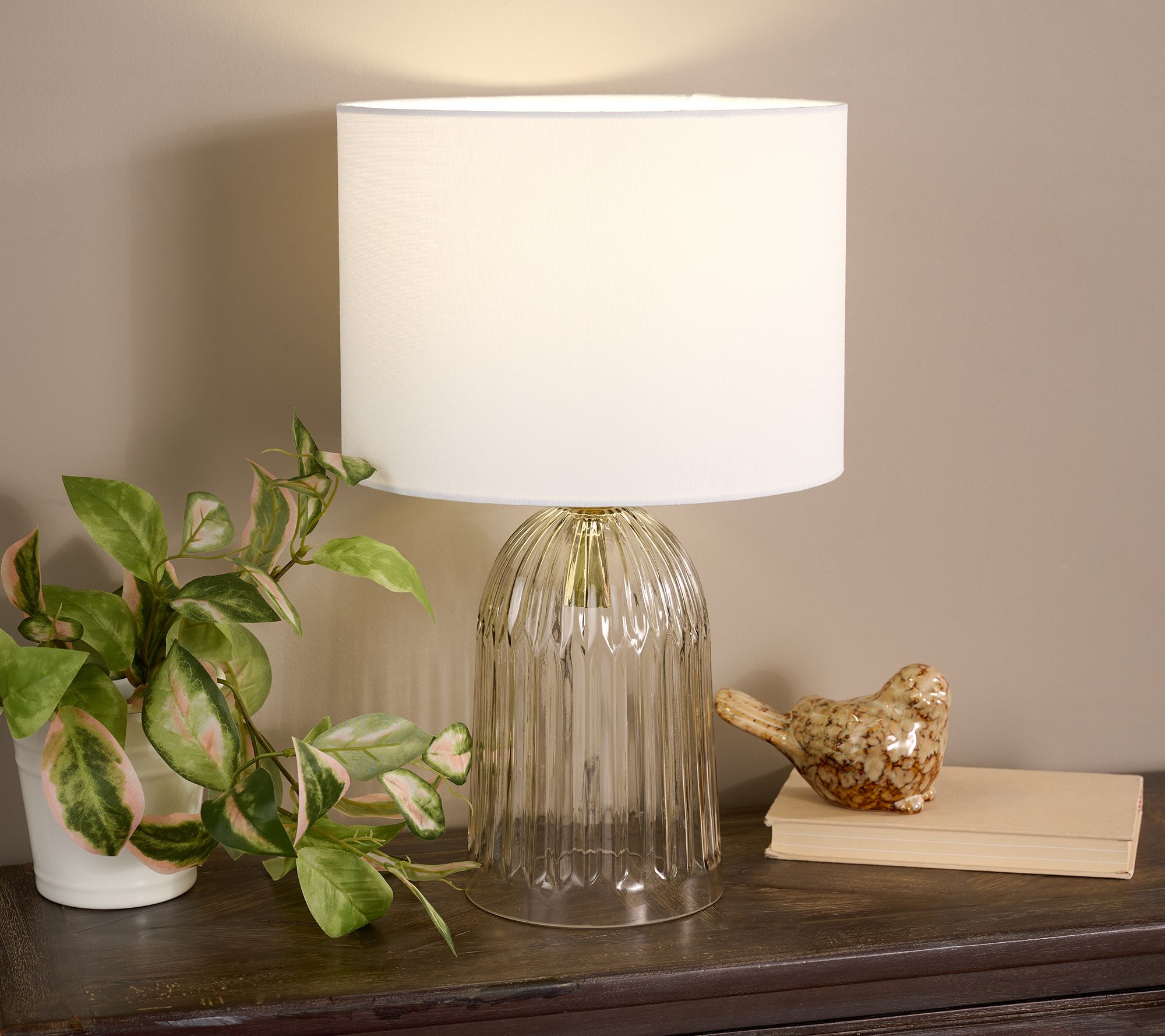 18" Ribbed Glass 3-Way Tabletop Lamp by Kim Gravel