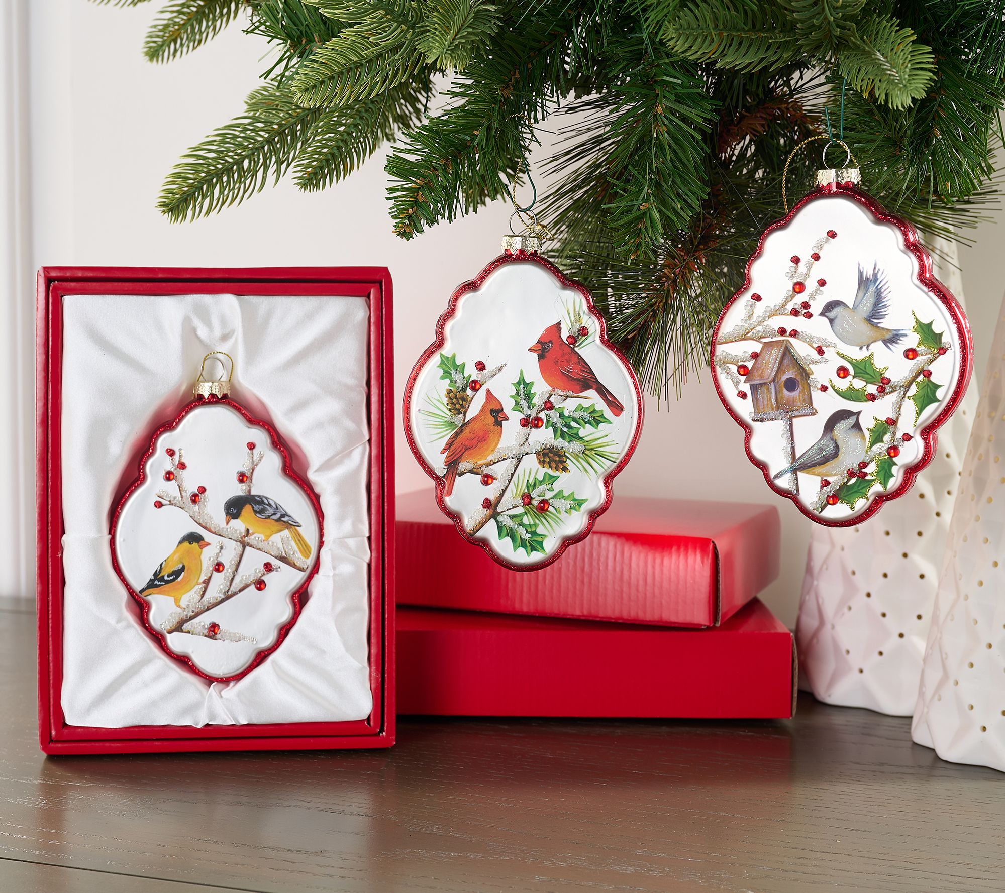 Set of 3 Song Bird Ornaments with Gift Boxes by Valerie