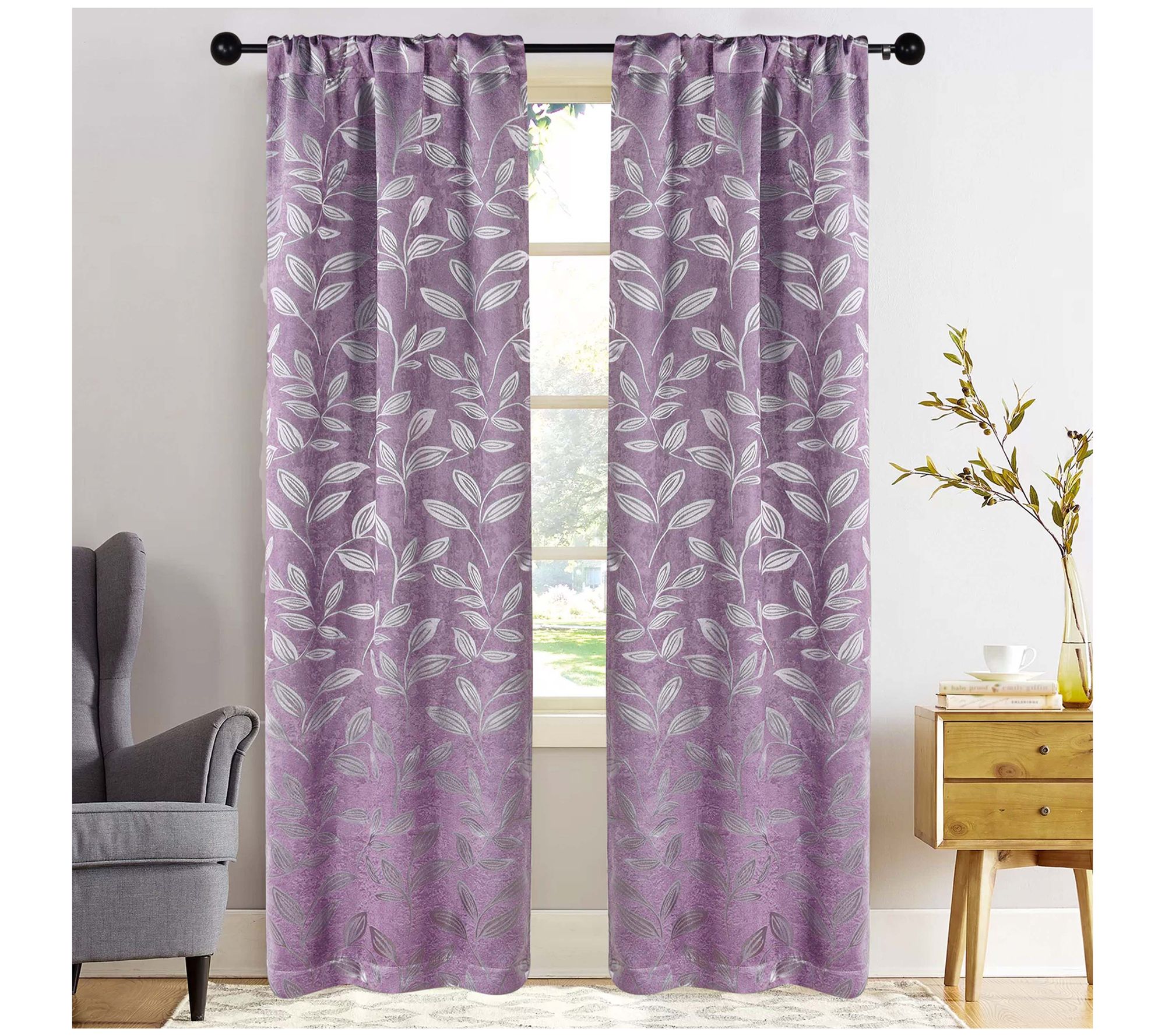 Superior Leaves Room Darkening Curtains Set, 36x72