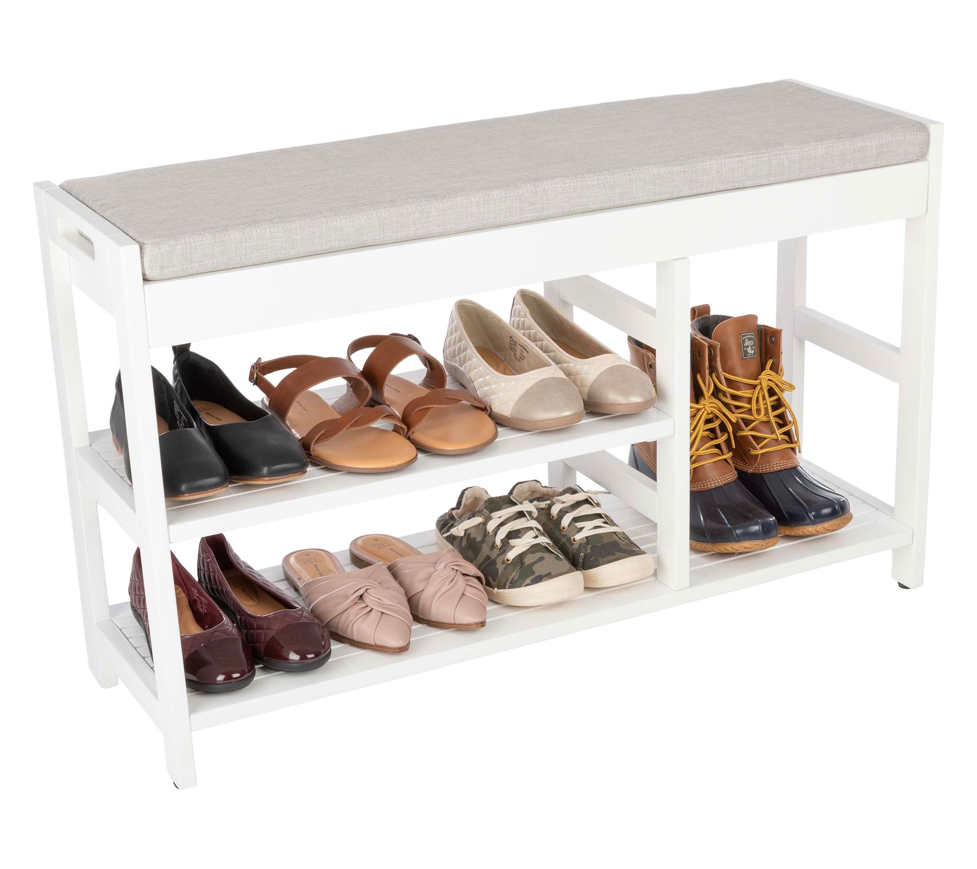 Lavish Home 3-Tier Wooden Shoe Rack Bench for Entryway
