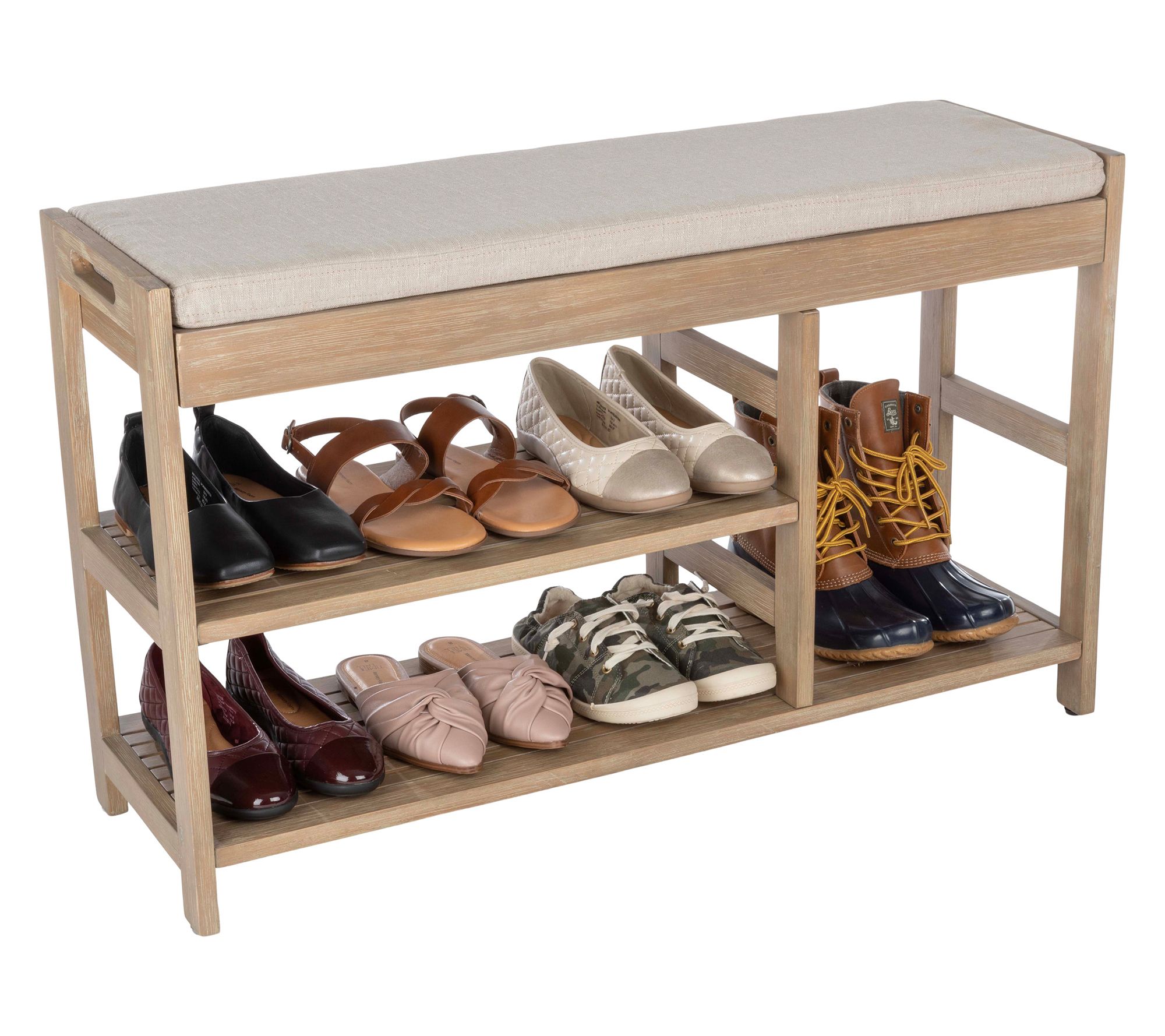 Lavish Home 3-Tier Wooden Shoe Rack Bench for Entryway