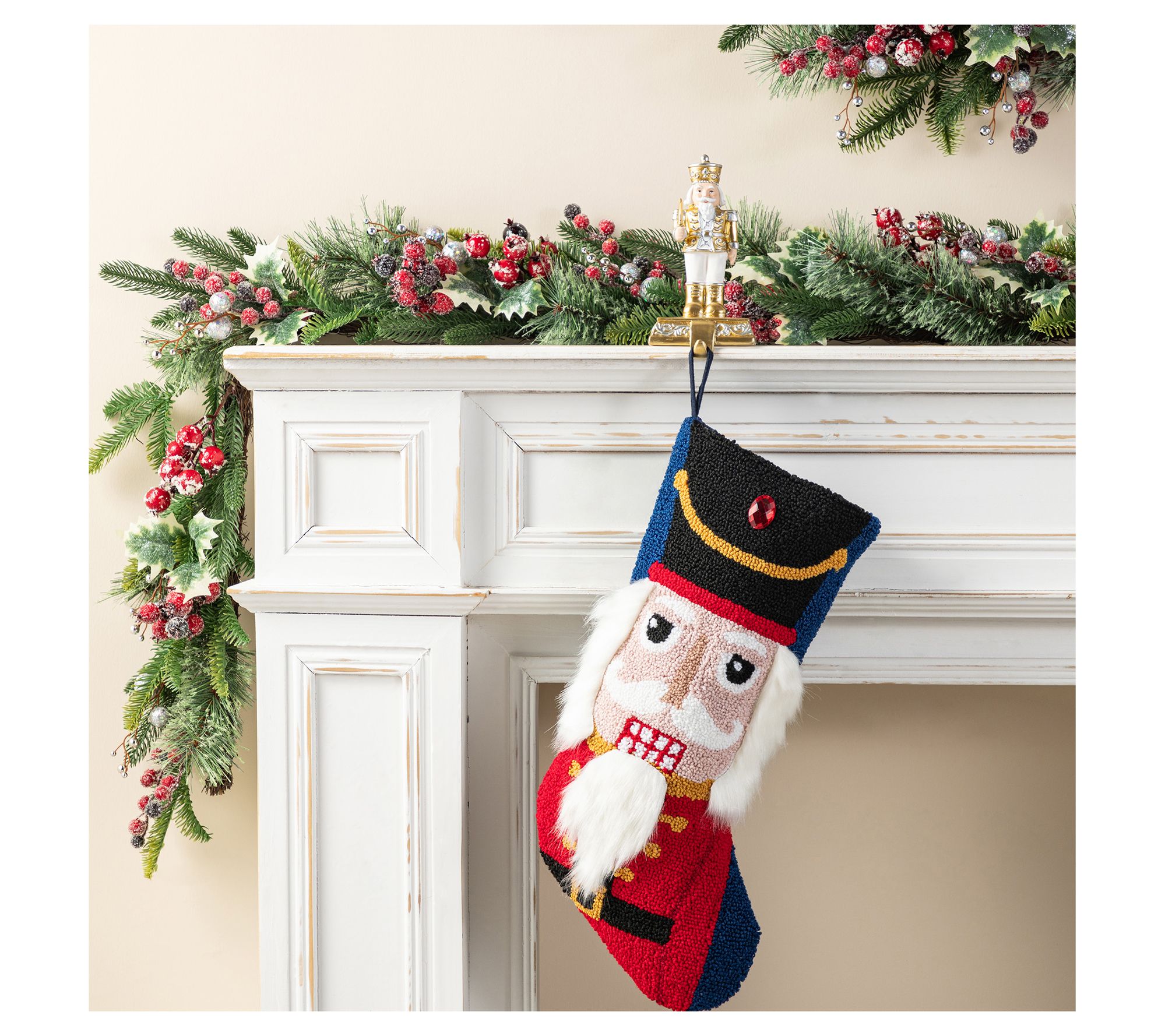 Glitzhome 21"L Hooked Nutcracker Christmas Stocking