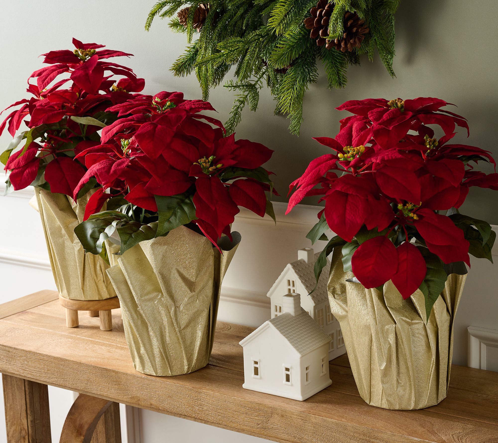 "As Is" Set of (3) 18" Poinsettia Plants by Valerie