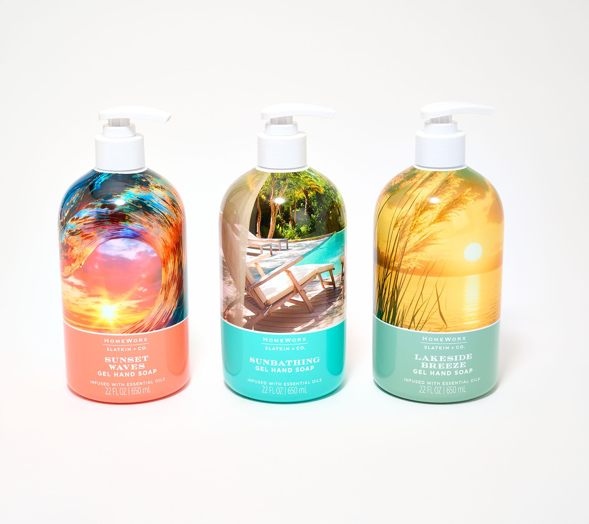 HomeWorx by Slatkin + Co. S/3 22oz Surfside Gel Hand Soaps