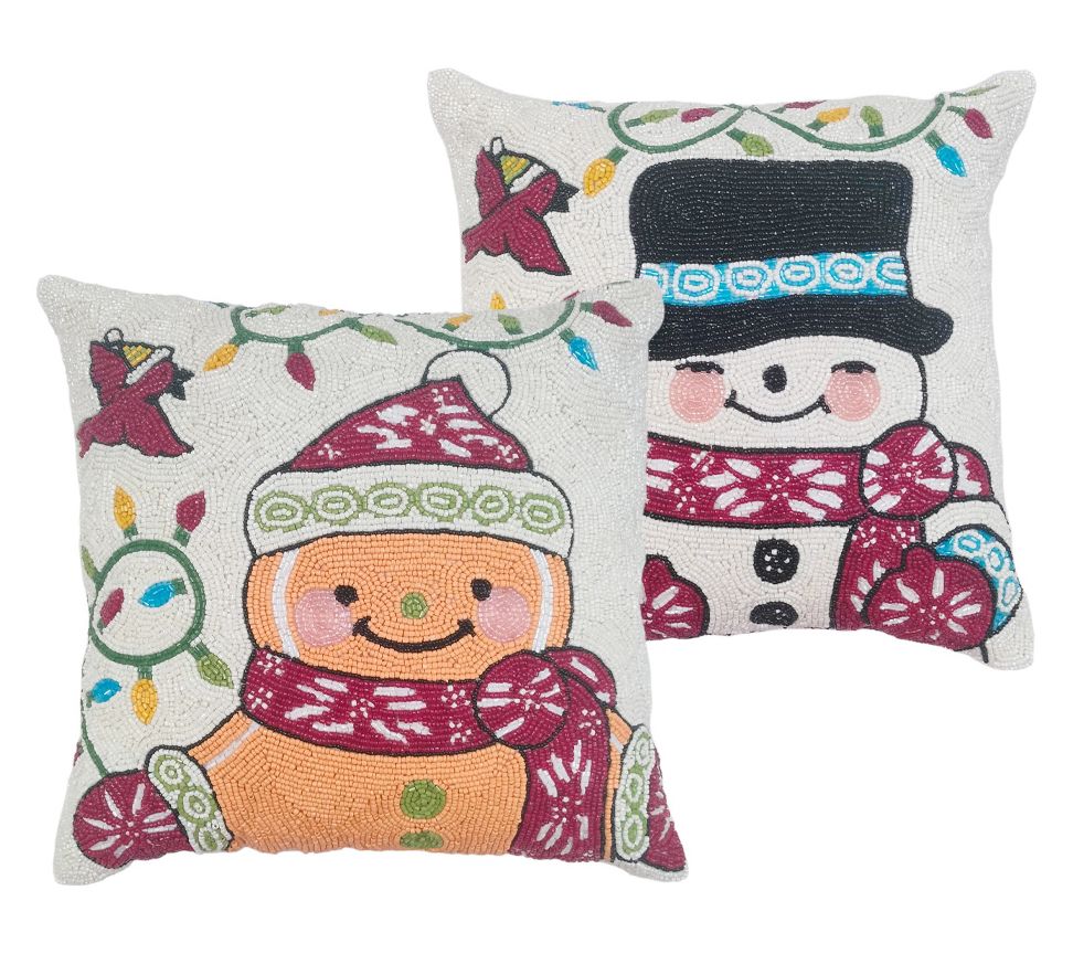 "As Is" Temp-tations Seasonal Set of (2) 14" Beaded Pillows
