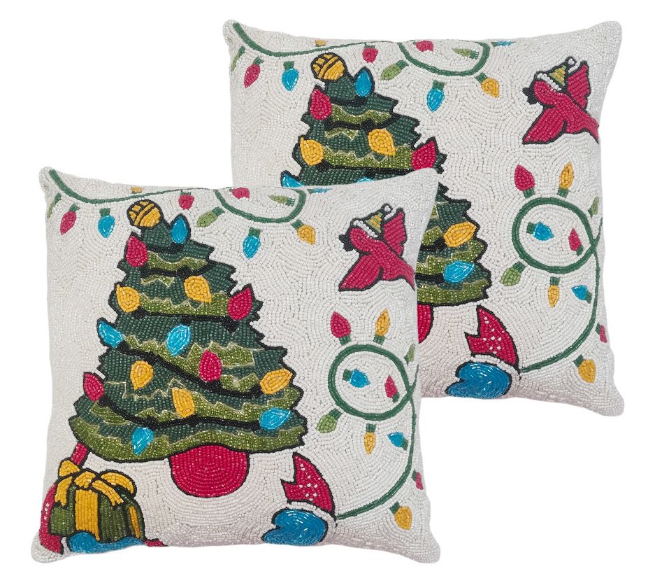 "As Is" Temp-tations Seasonal Set of (2) 14" Beaded Pillows