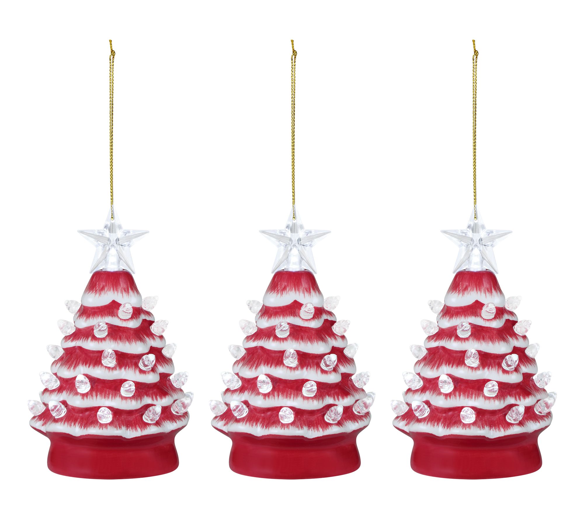 Mr. Christmas 5in Set of 3 Nostalgic Ceramic Tr ee Ornaments
