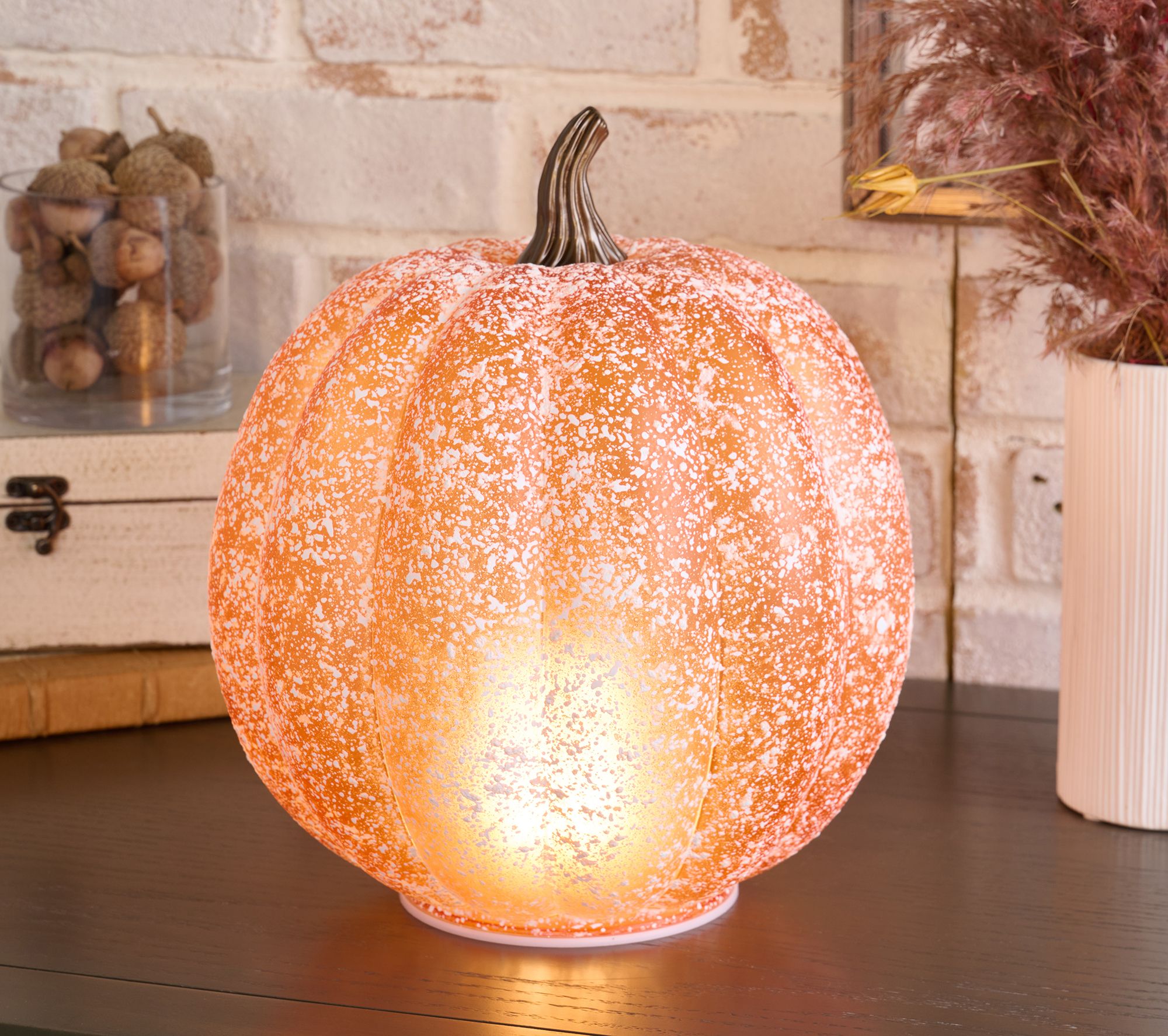 "As Is" 11" Illuminated Frosted Glass Pumpkin by Kim Gravel