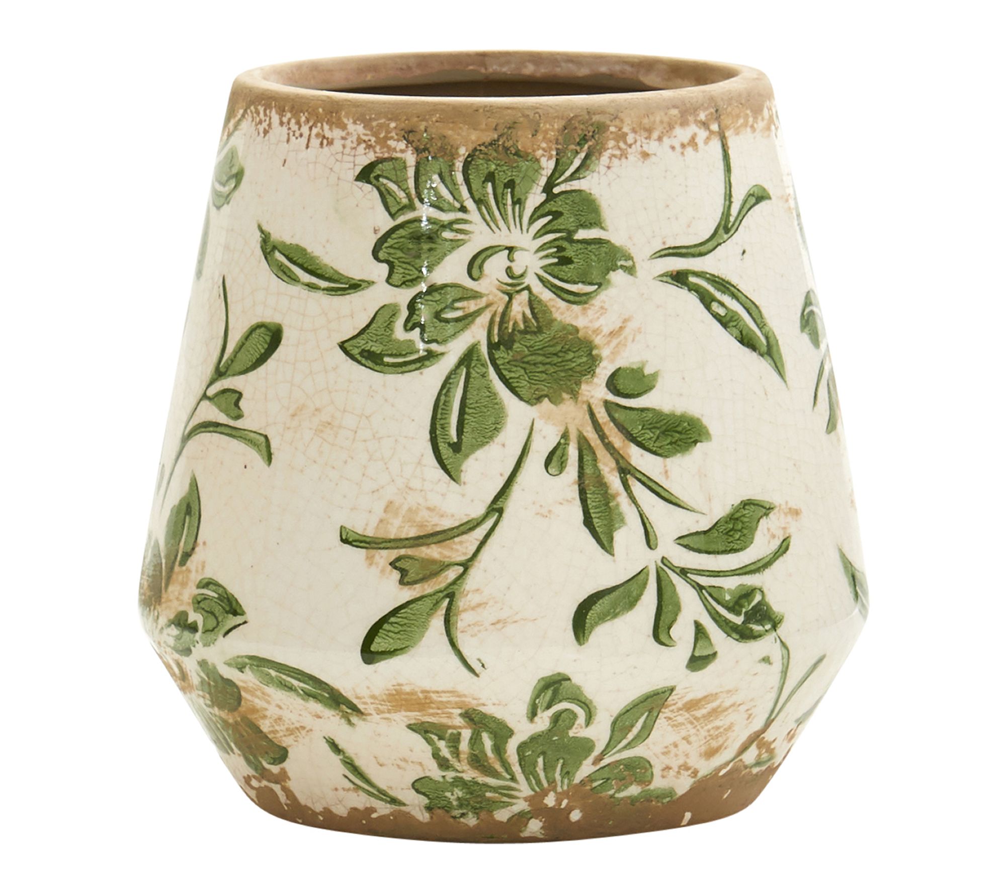 Nearly Natural 5.5" Tuscan Ceramic Green ScrollPlanter