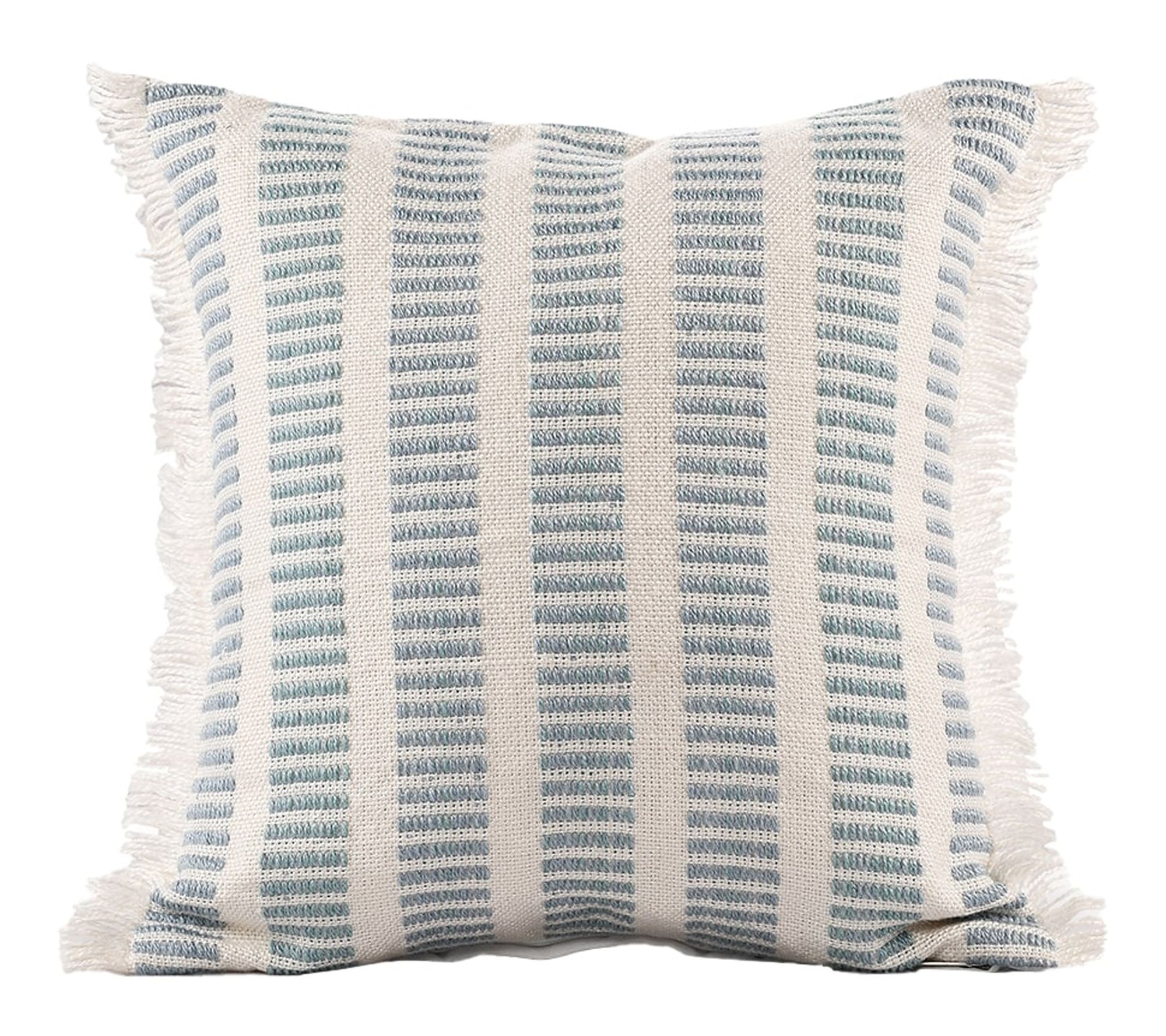 Ox Bay Blue/Ivory Striped Farmhouse Polyester Pillow, 20"x20"