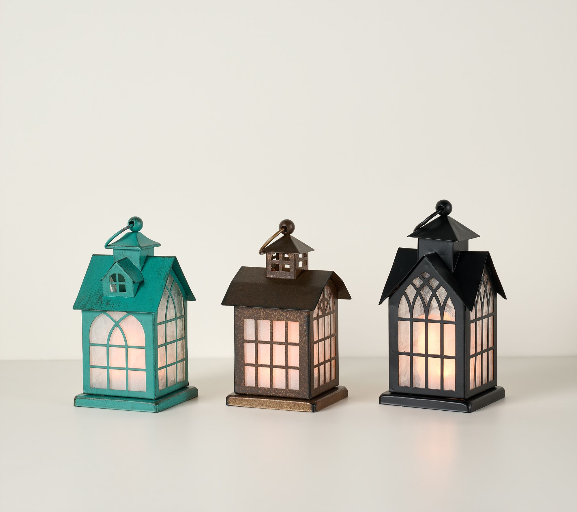 3-Piece Flickering Flame Lantern Village by Valerie