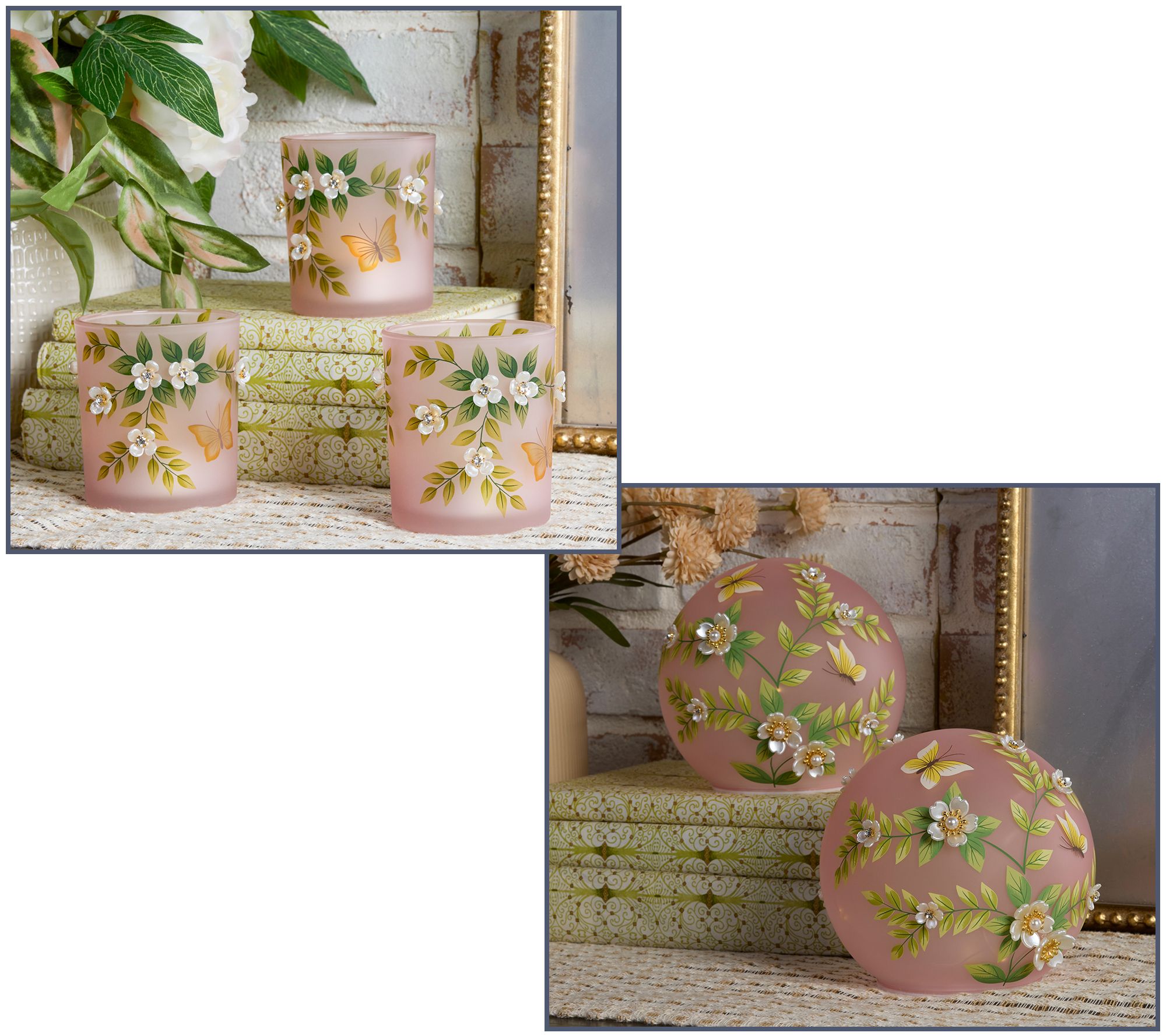 Illuminated Spheres or Mini Hurricanes w/Pearl Flowers by Valerie