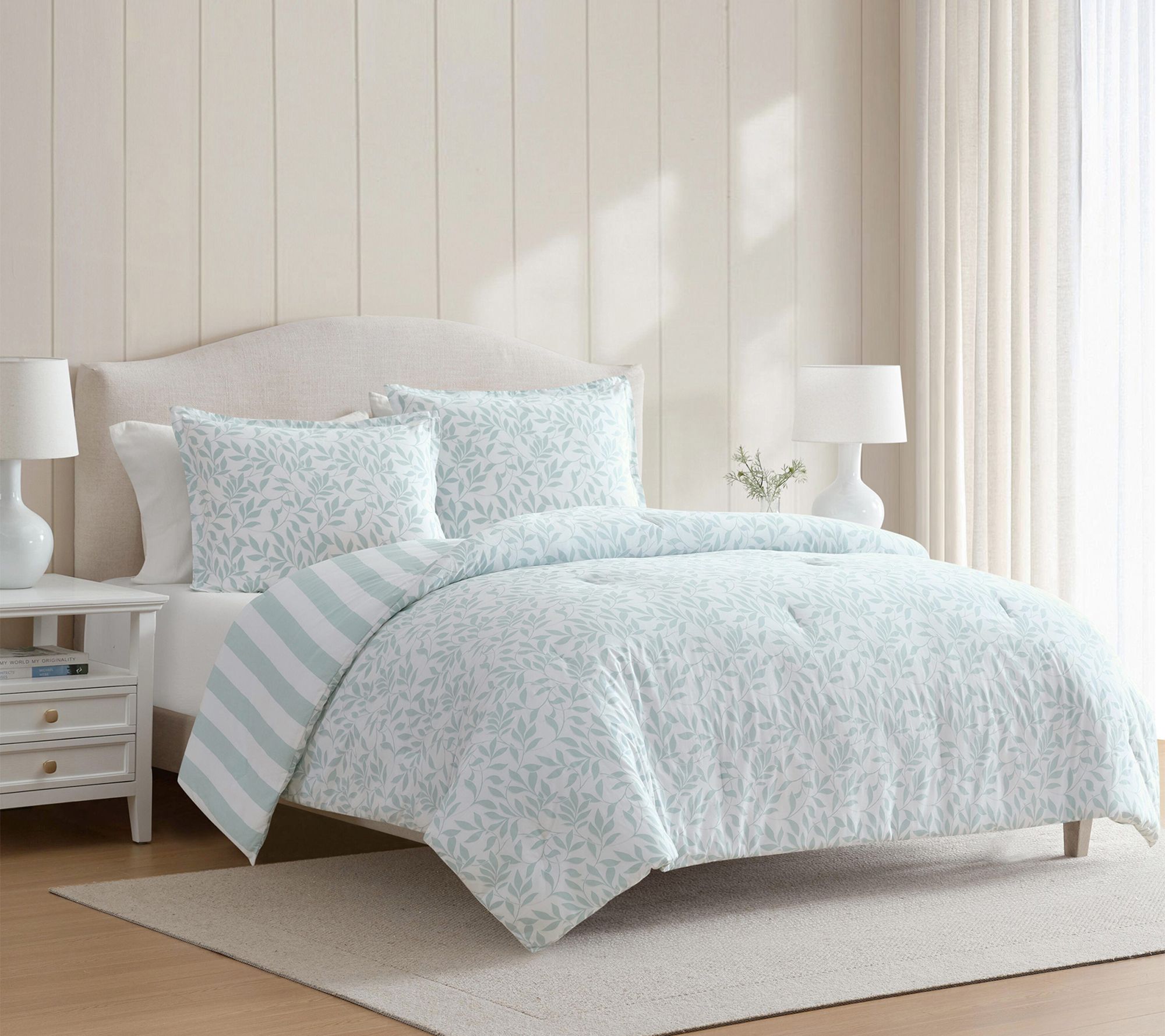 Martha Stewart Copper Vines White/Blue Cotton Queen Duvet Set